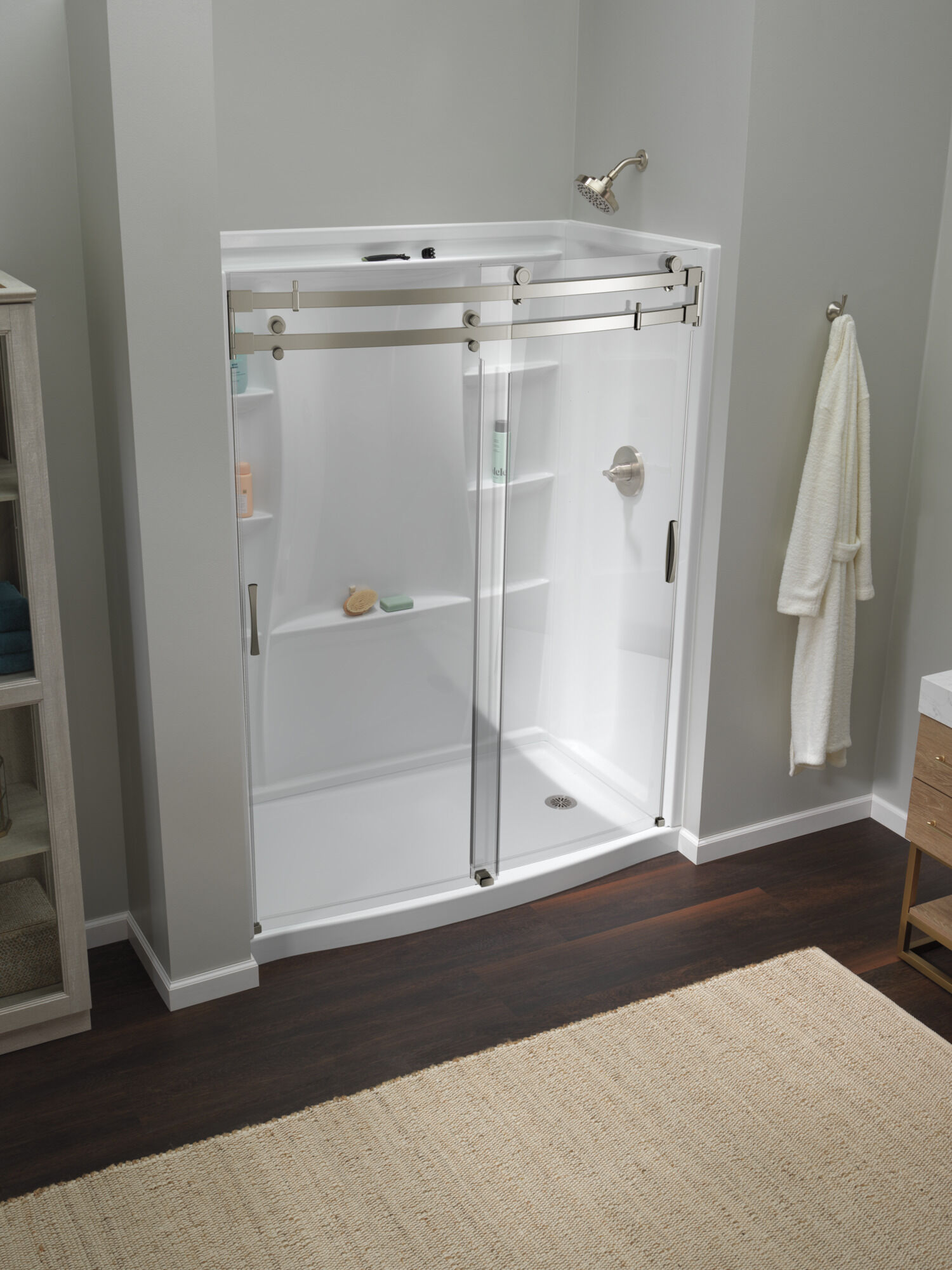 60x32 Alcove Shower Bundle with Door - Right Drain Curve in