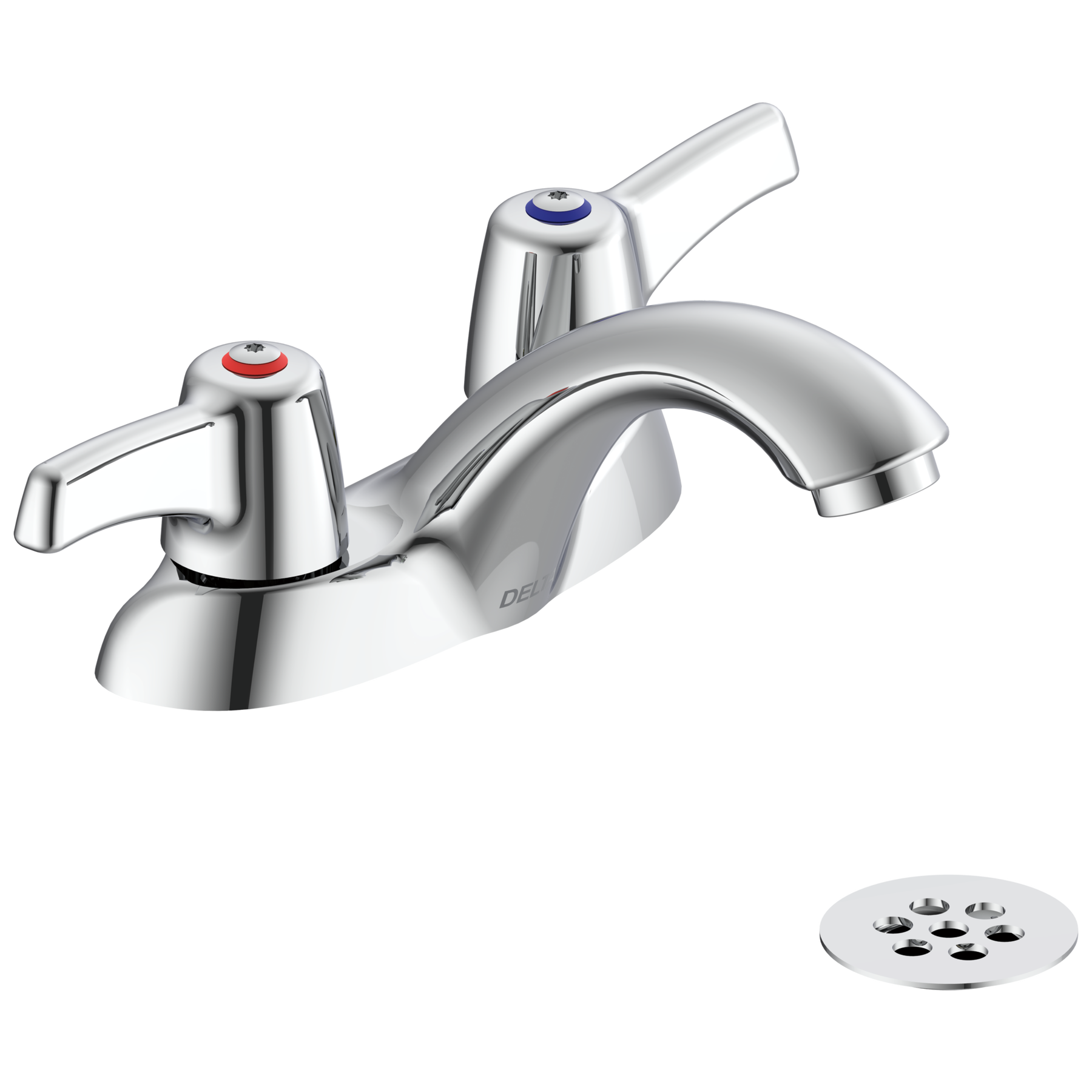 Two Handle Centerset Bathroom Faucet with Grid Strainer in Chrome