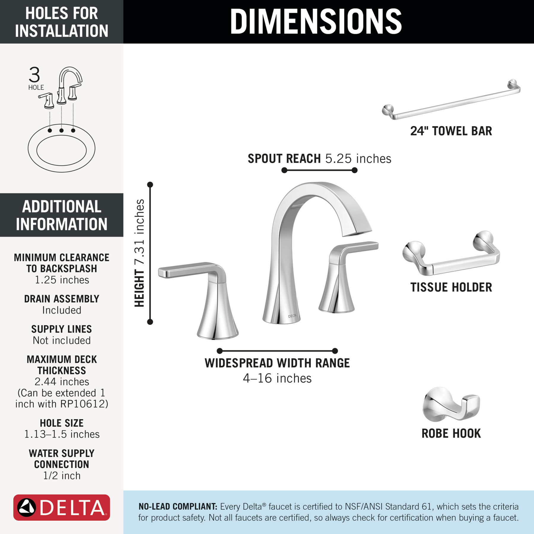 Widespread Lavatory Faucet with 14 Series Shower Trim and Bathroom Accessories Bundle
