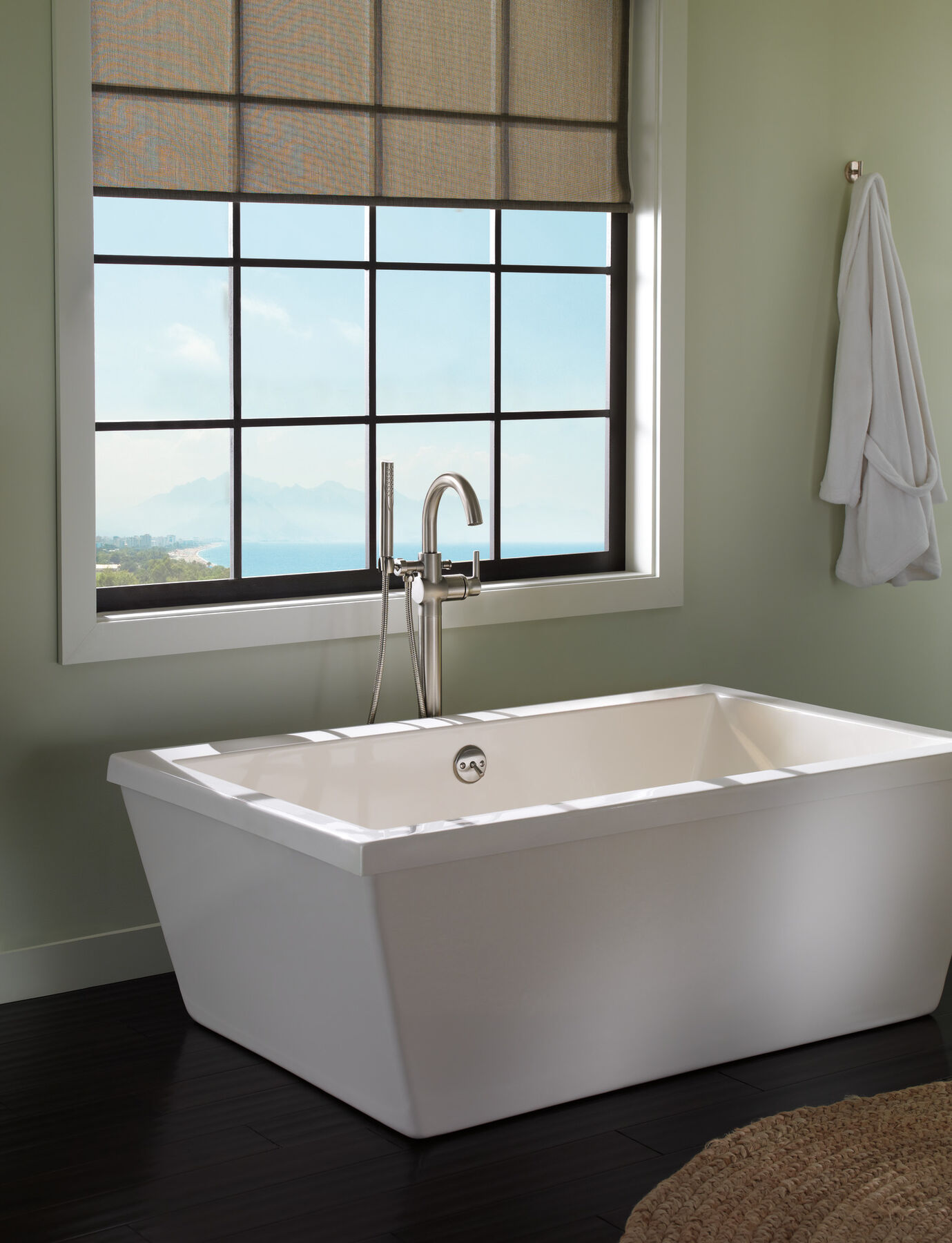 Single Handle Floor Mount Tub Filler Trim with Hand Shower