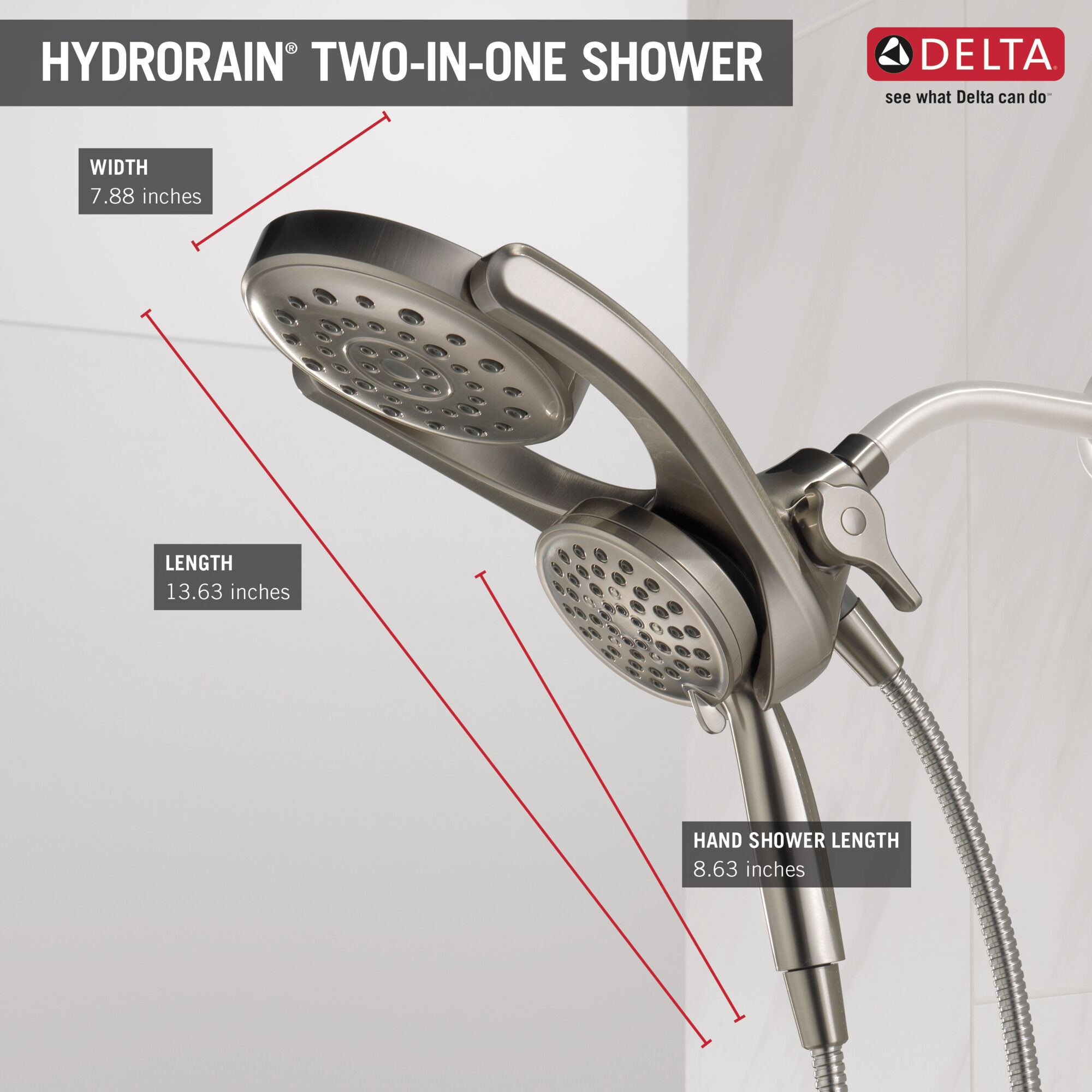 HydroRain® 4-Setting Two-in-One Shower Head (Recertified) in