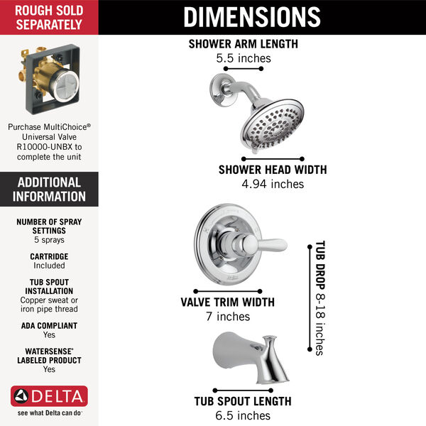 Monitor® 14 Series Tub & Shower Trim in Chrome T14438 | Delta Faucet