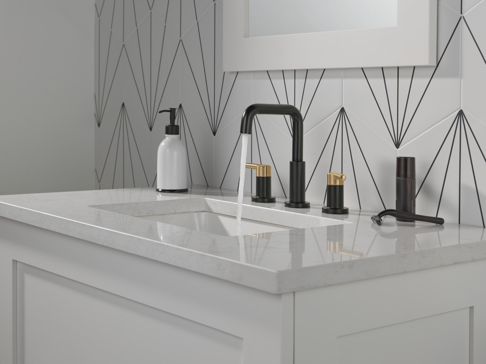 Two Handle Widespread Bathroom Faucet in Matte Black / Champagne