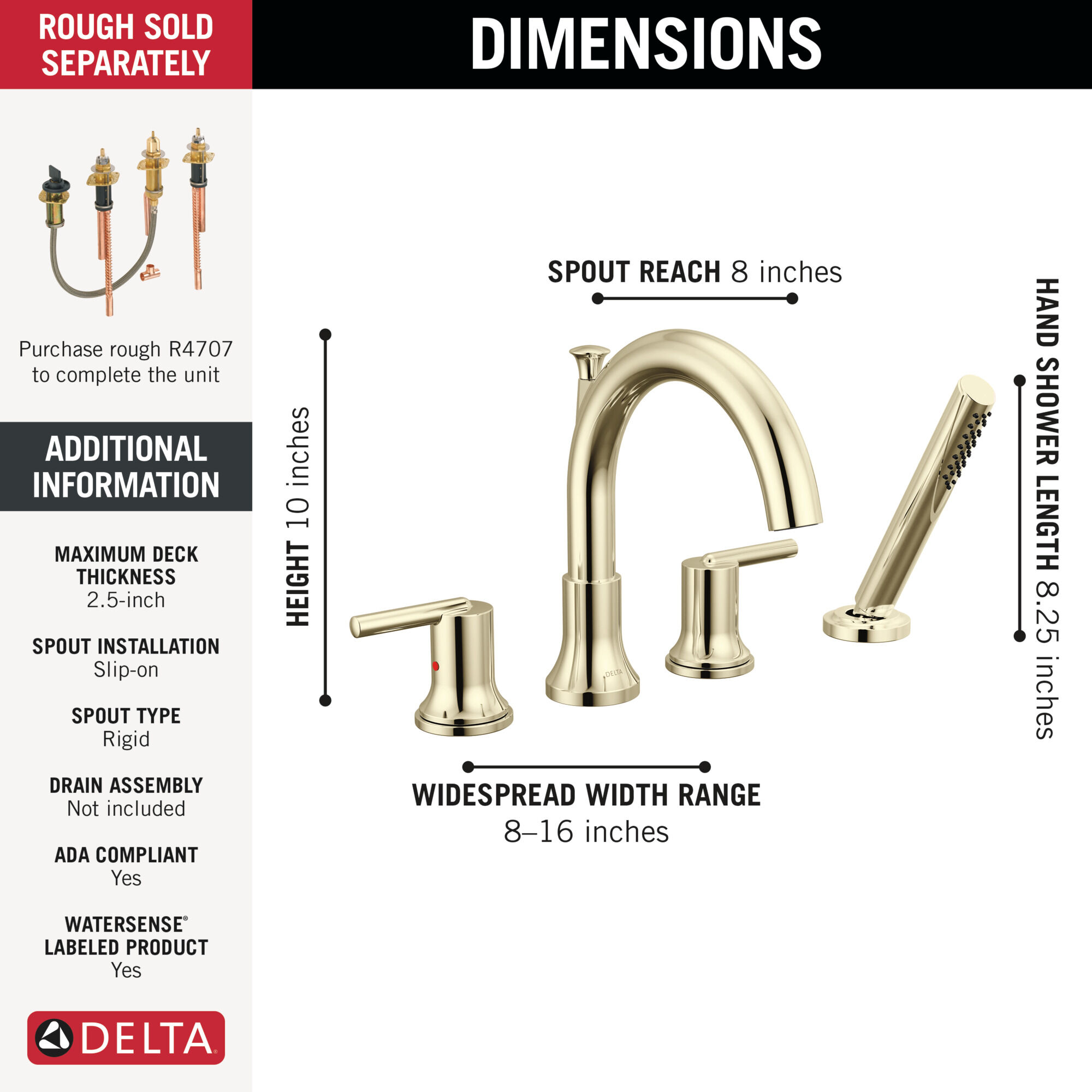 Roman Tub Trim in Polished Nickel T4759-PN | Delta Faucet