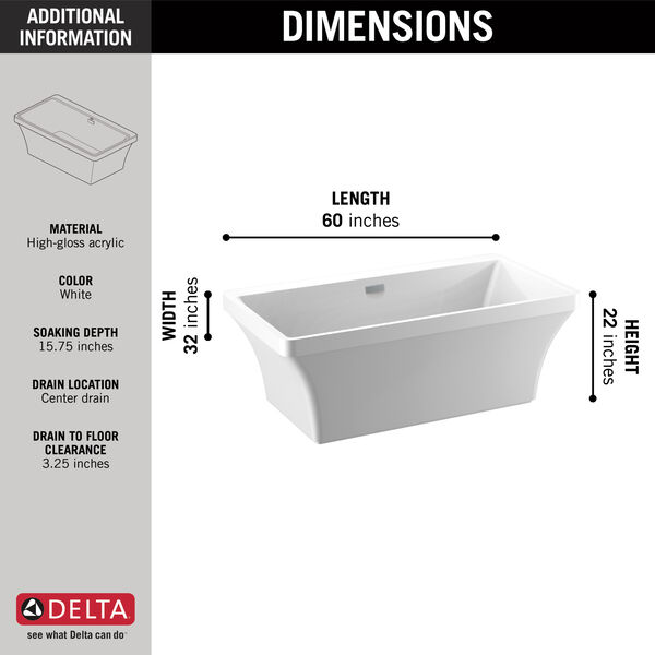 60'' x 32'' Freestanding Tub with Integrated Waste and Overflow, image 6
