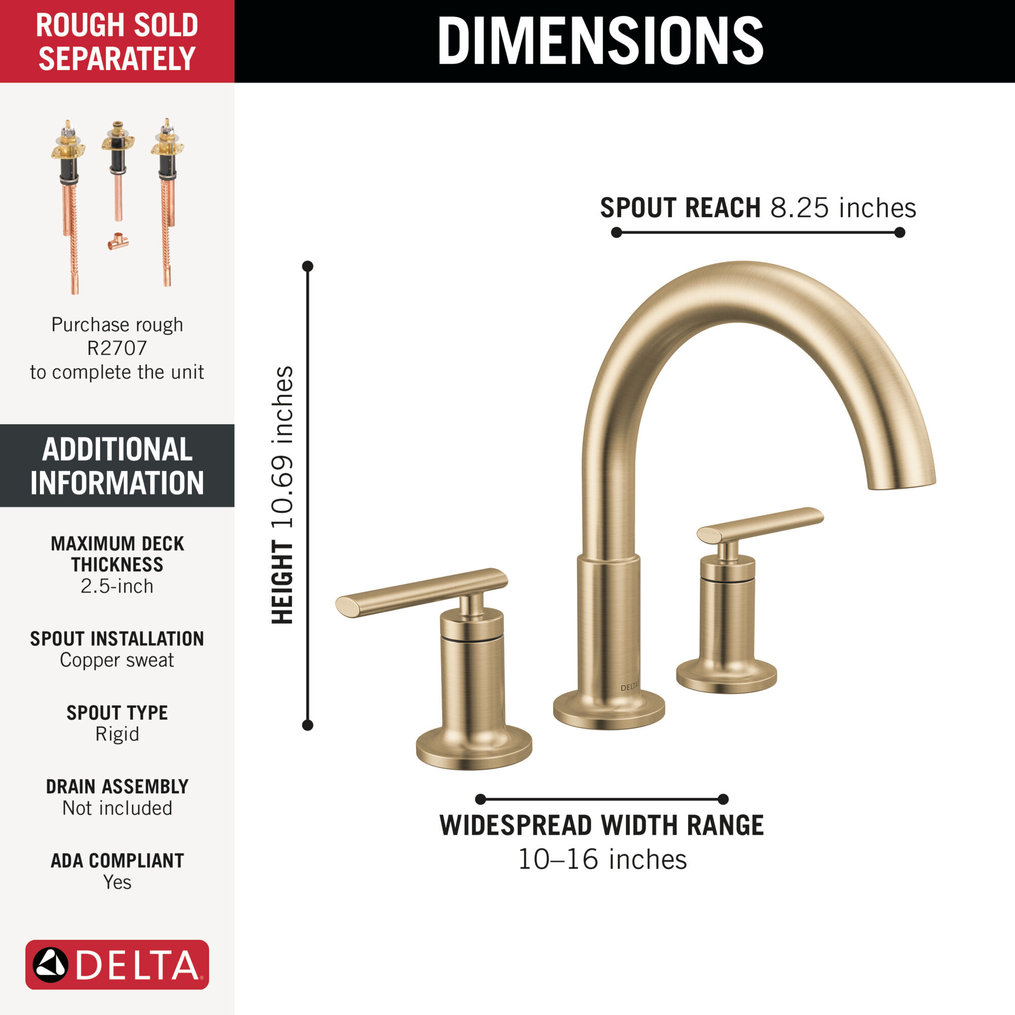 Roman Tub Trim in Champagne Bronze T2742-CZ | Delta Faucet
