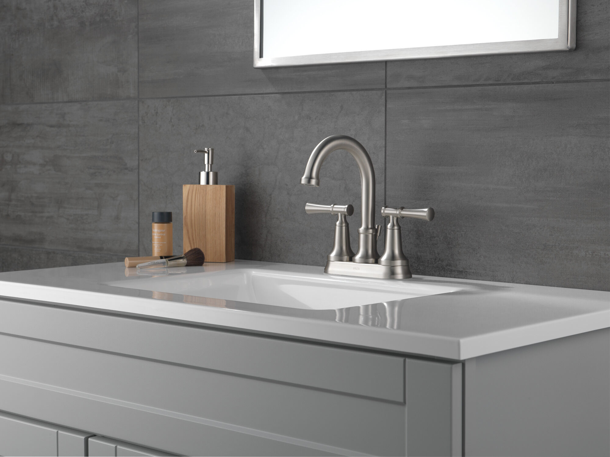 Two Handle Centerset Bathroom Faucet in Spotshield Brushed Nickel