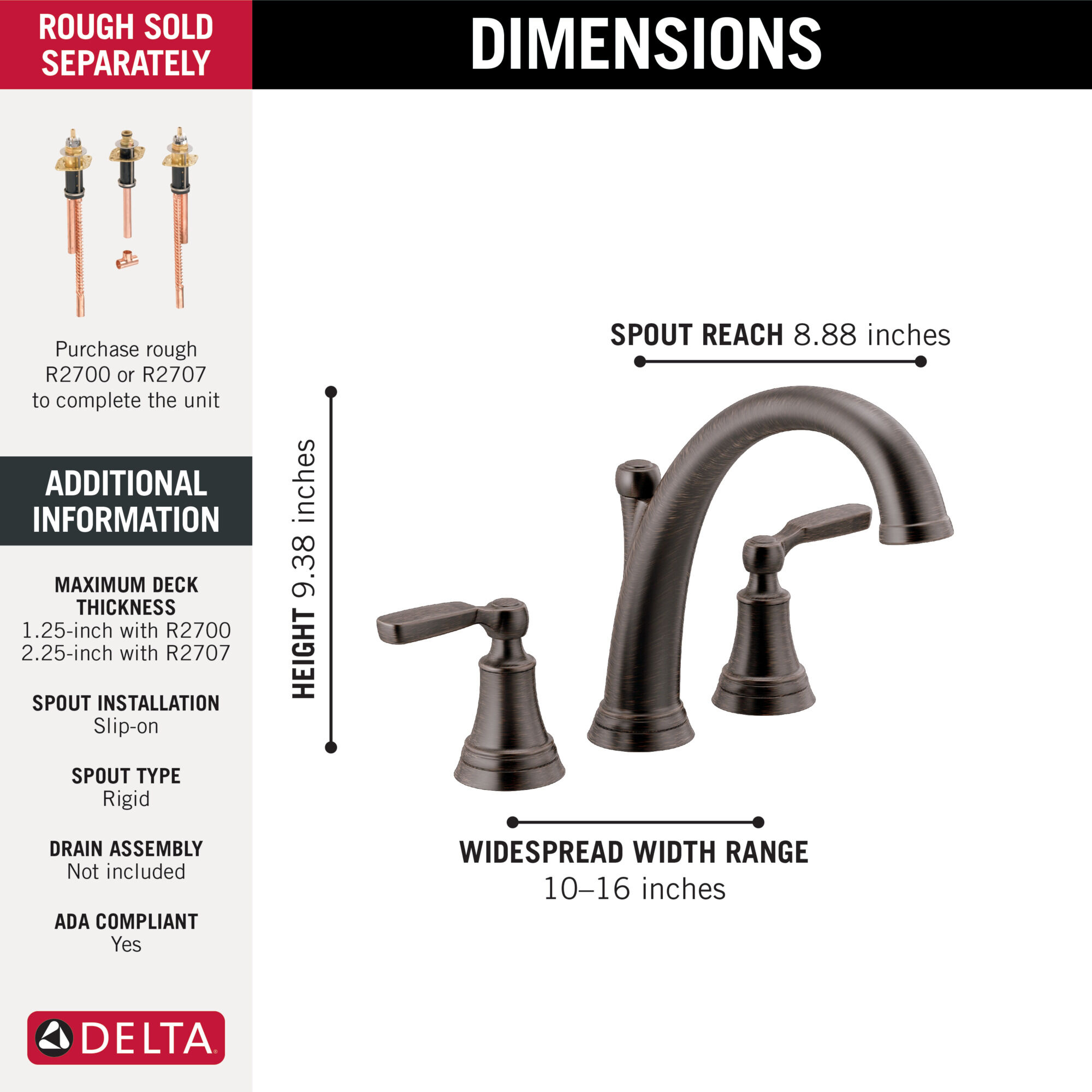 Roman Tub Trim in Venetian Bronze T2732-RB | Delta Faucet