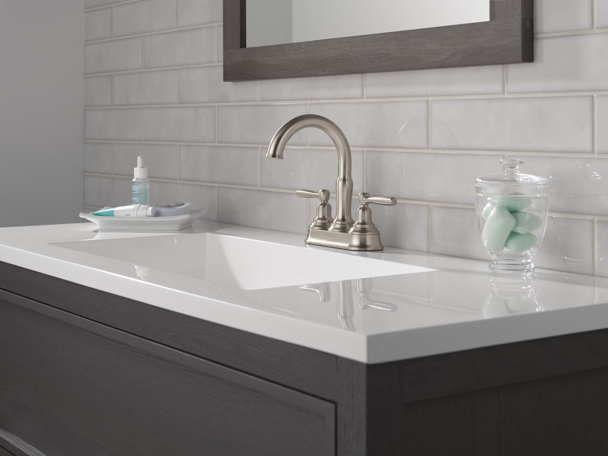 Two Handle Centerset Bathroom Faucet in Stainless 25985LF-SS