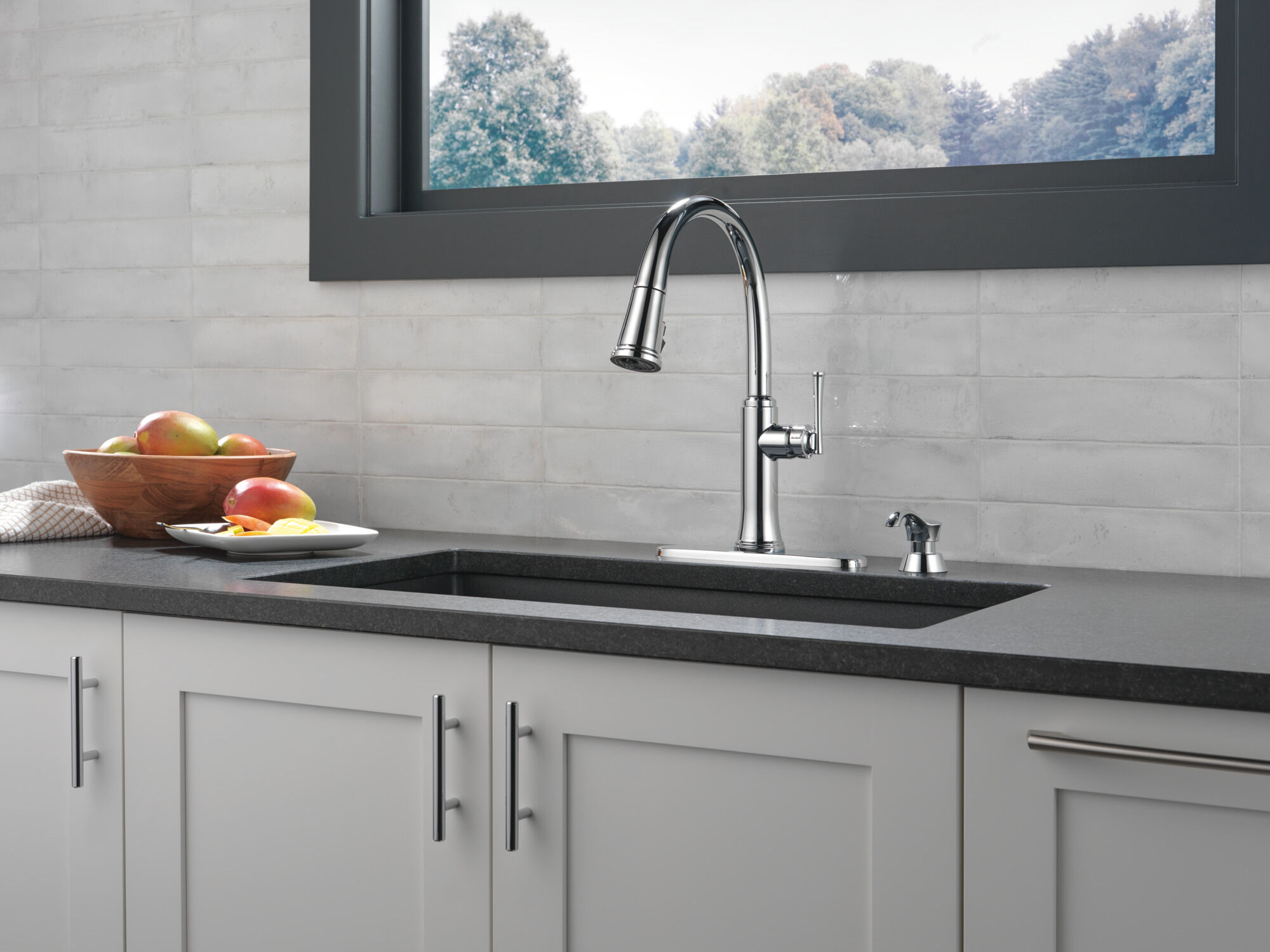 Single Handle Pull-Down Kitchen Faucet with Soap Dispenser and