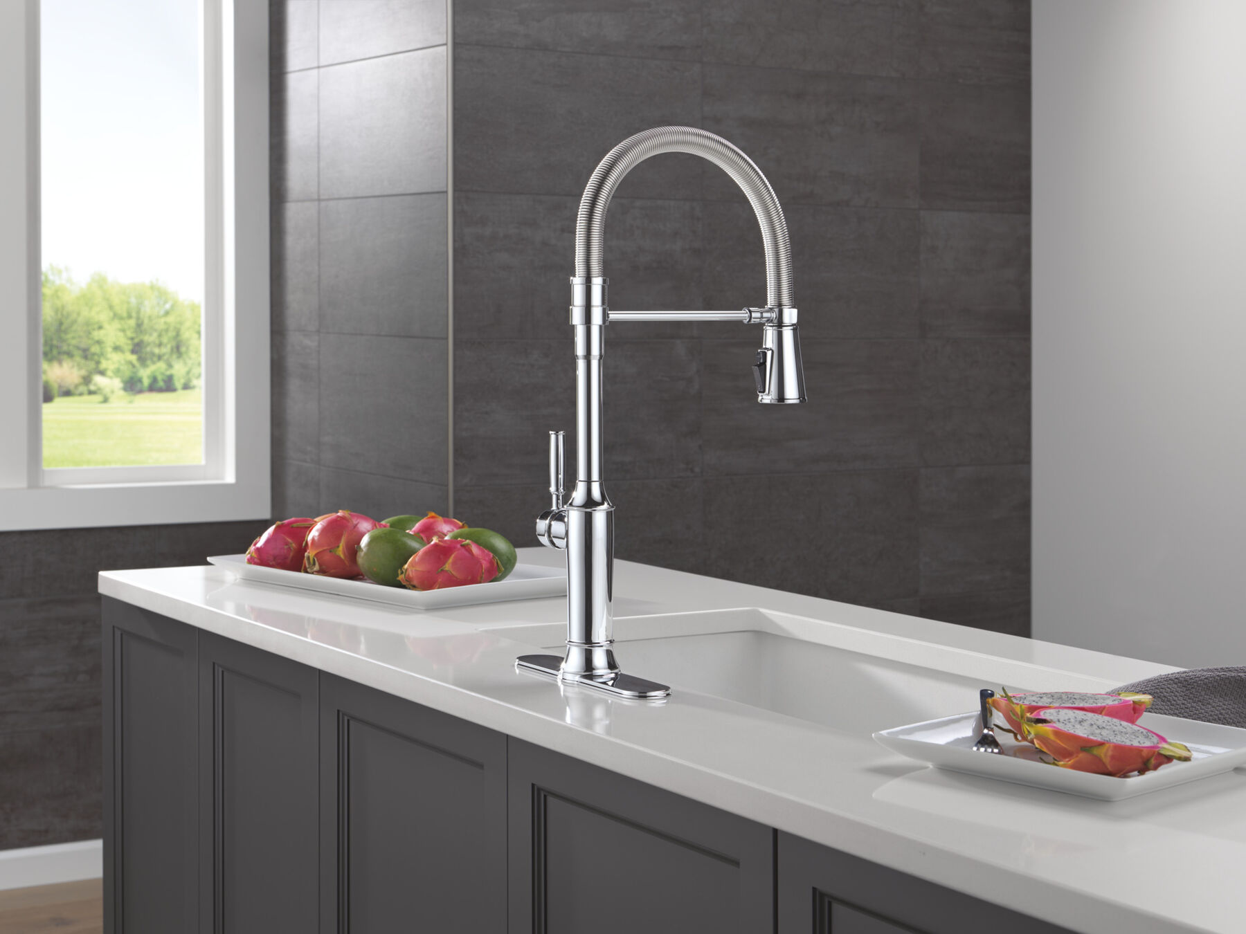 Spring Force Faucet Single-Handle Pull-Down Spring Kitchen Faucet in Lumicoat® Chrome 9684 ...