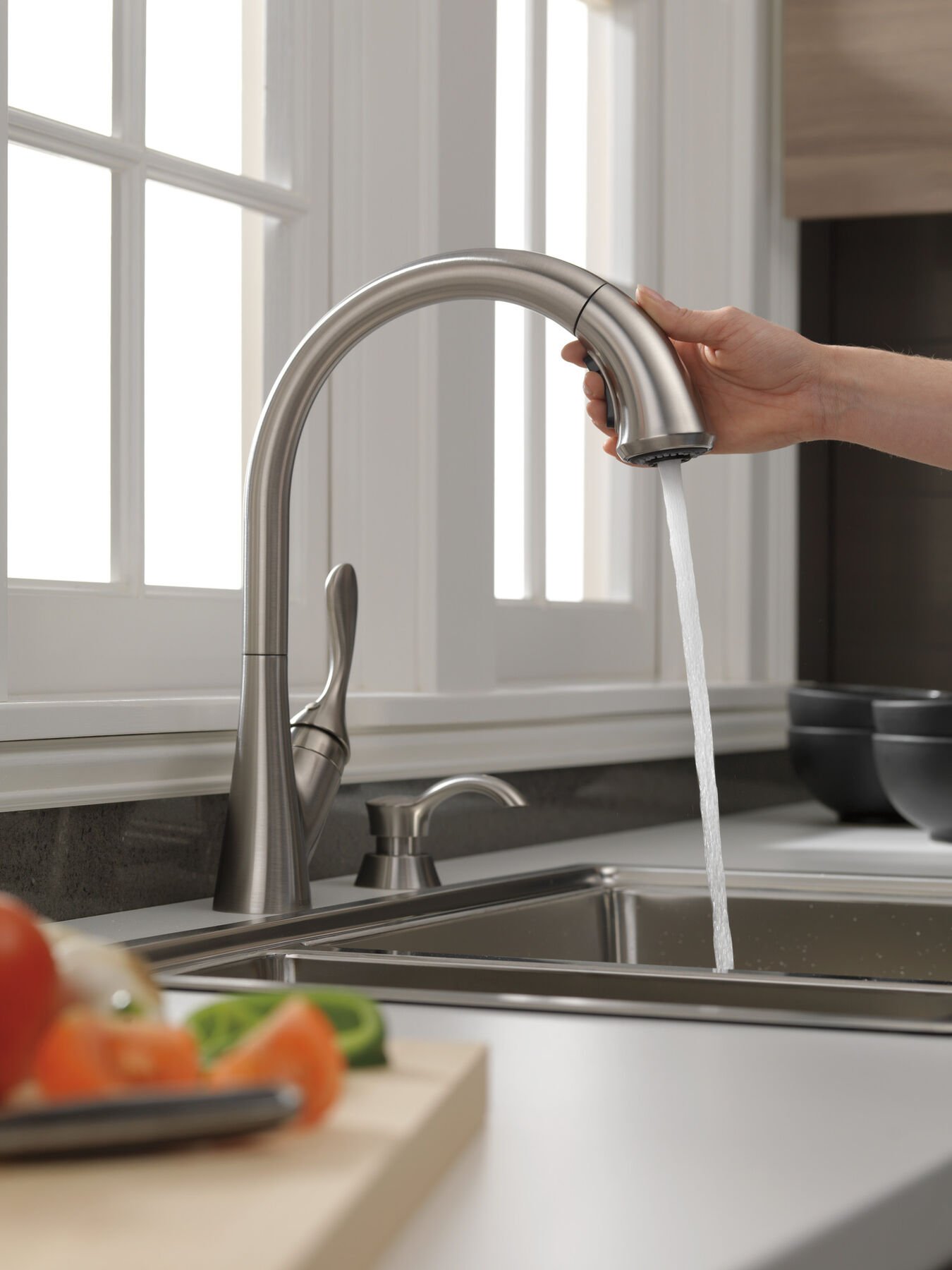 Single Handle Pull-Down Kitchen Faucet with Soap Dispenser