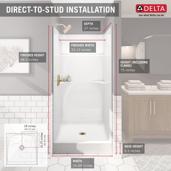 Delta Faucet, Delta White Acrylic One Piece Shower With Bathtub