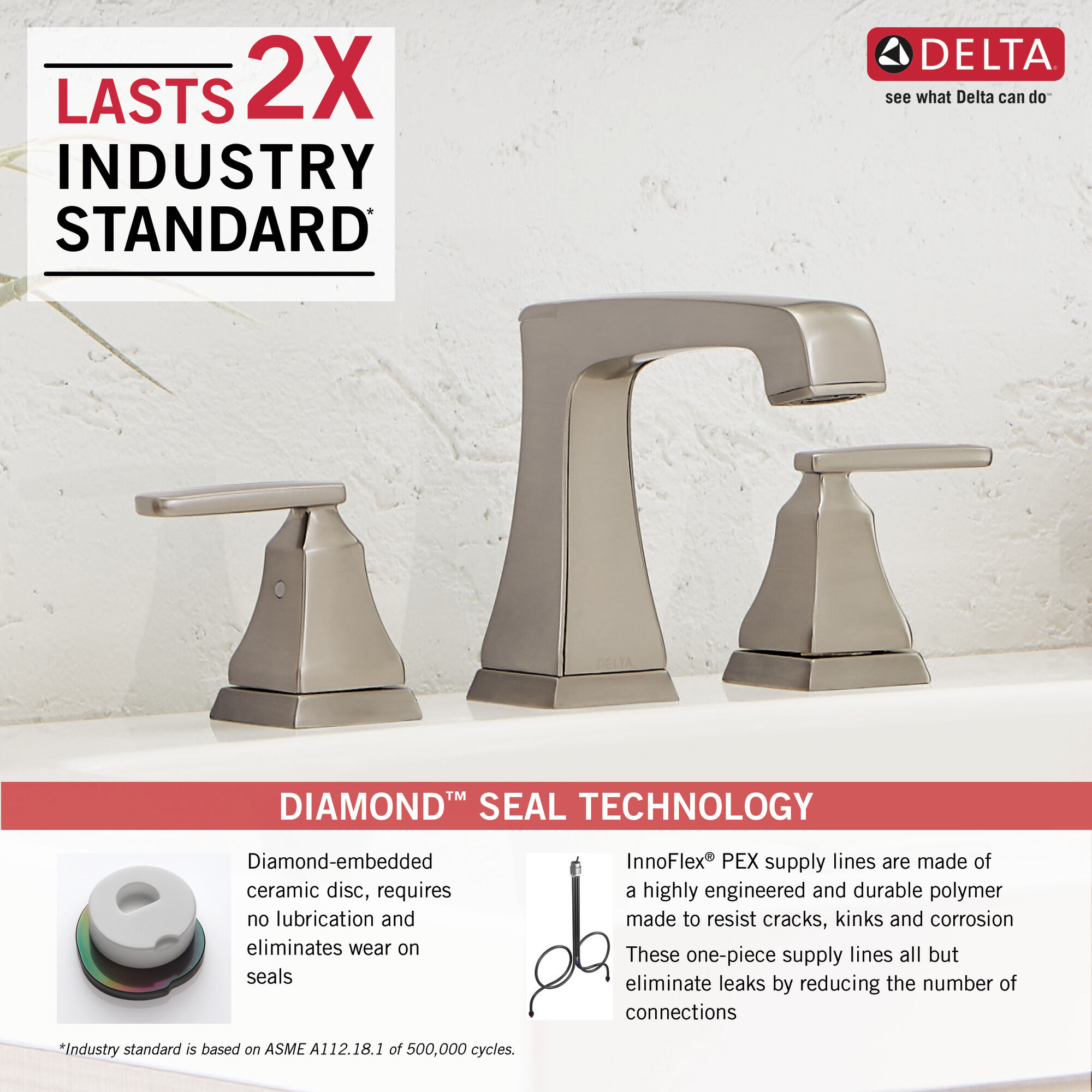 Delta Faucet Ashlyn 2-Handle Widespread Bathroom Faucet with Diamond Seal Technology and Metal Drain Assembly Stainless 3564-SSMPU-DST 