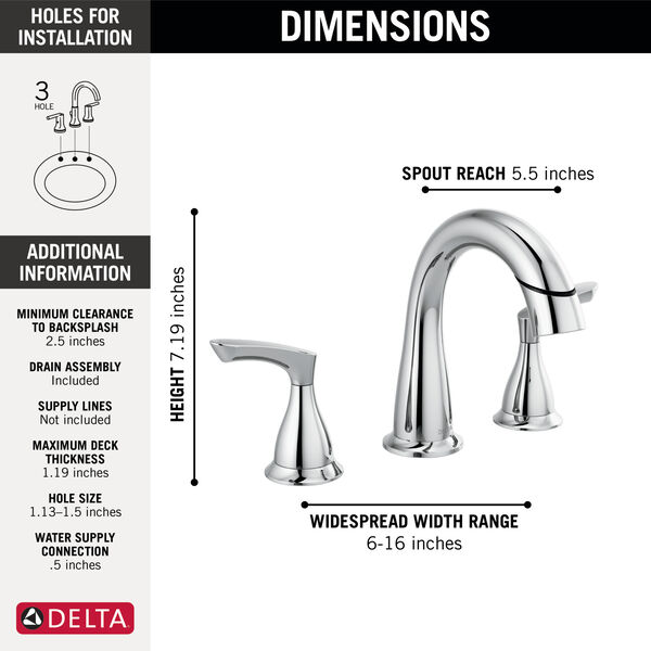 Two Handle Widespread Pulldown Bathroom Faucet 35765LFPD Delta Faucet