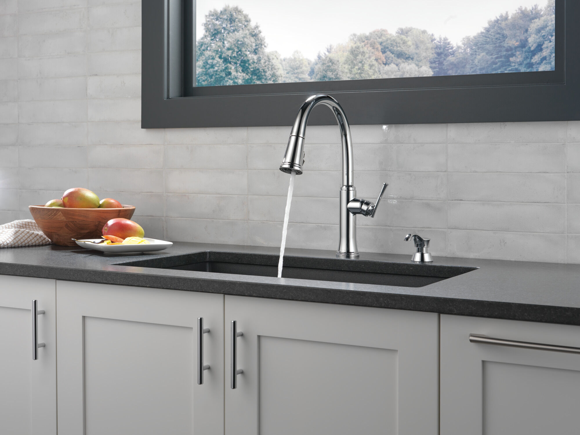Single Handle Pull-Down Kitchen Faucet with Soap Dispenser and
