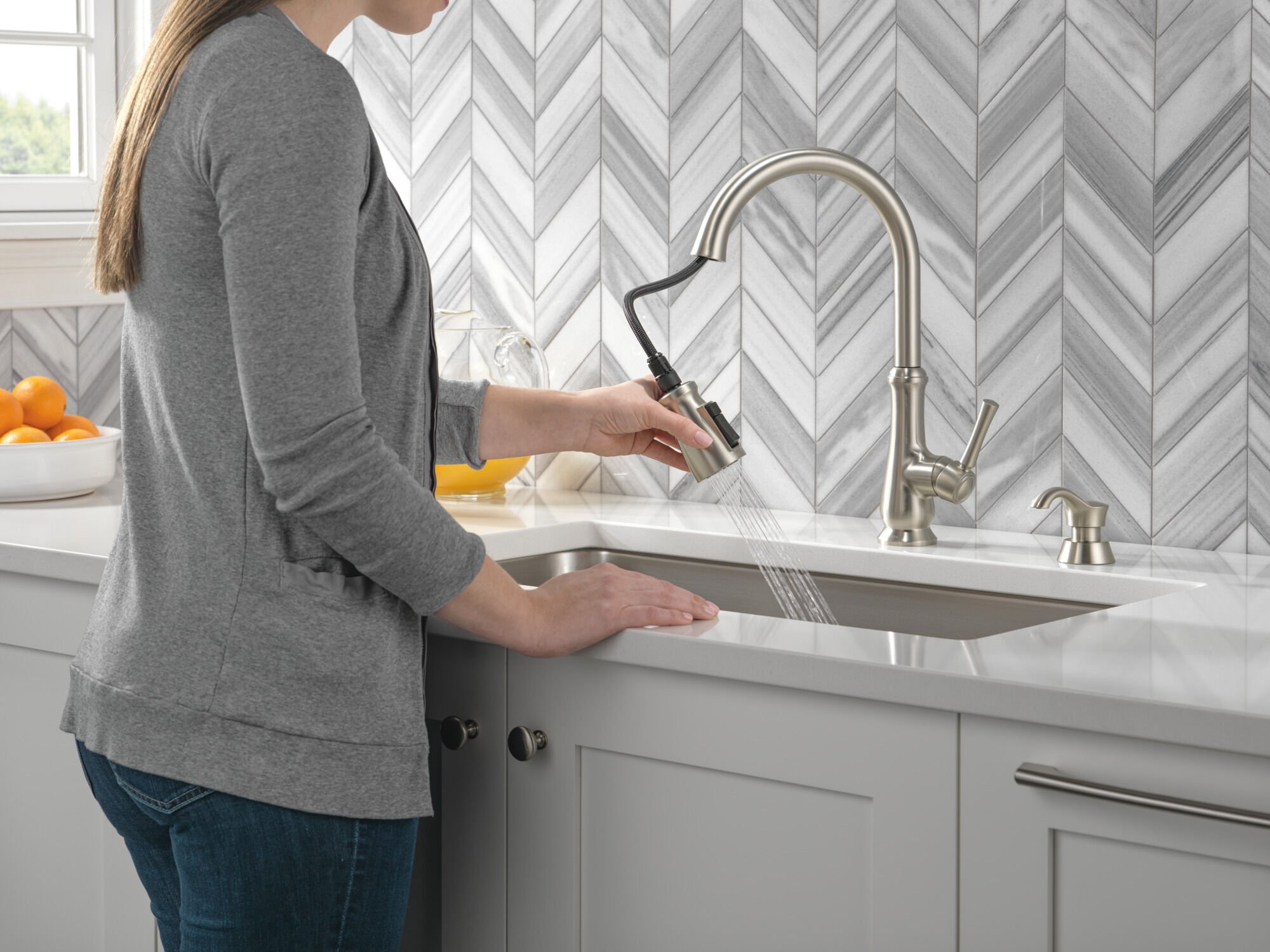 dolceandlatteグレーS Pull-Down Kitchen Faucet 1L w/Soap (Recertified) in Spotshield