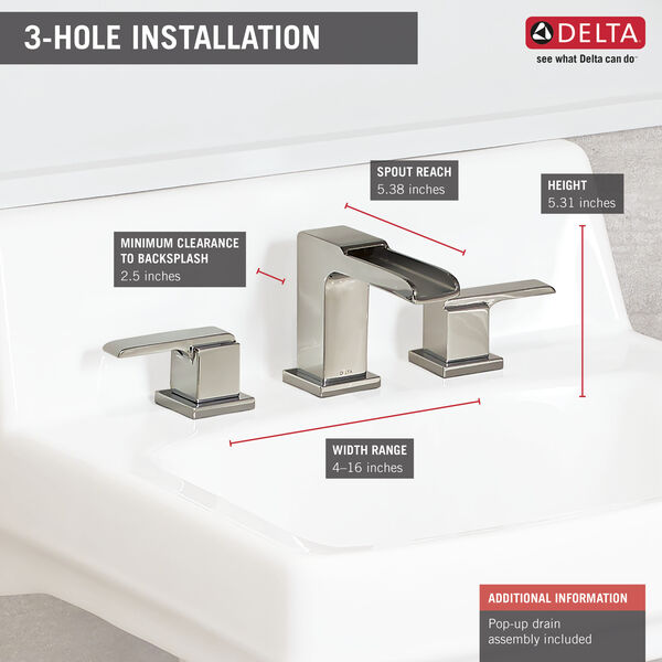 Two Handle Widespread Channel Bathroom Faucet In Chrome 3568lf Mpu Delta - How To Remove 3 Hole Bathroom Faucet