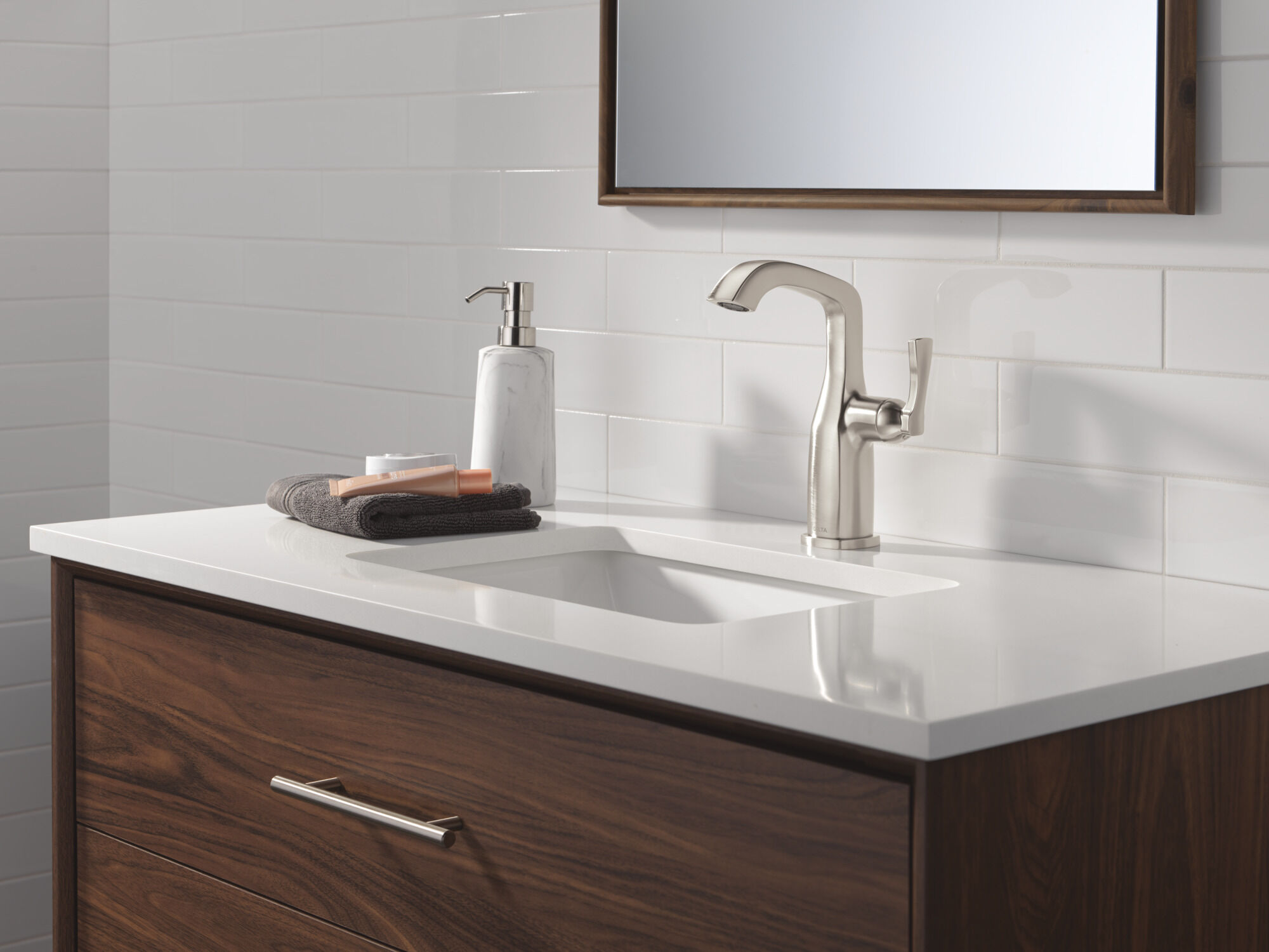 Single Handle Mid-Height Bathroom Faucet in Lumicoat® Stainless
