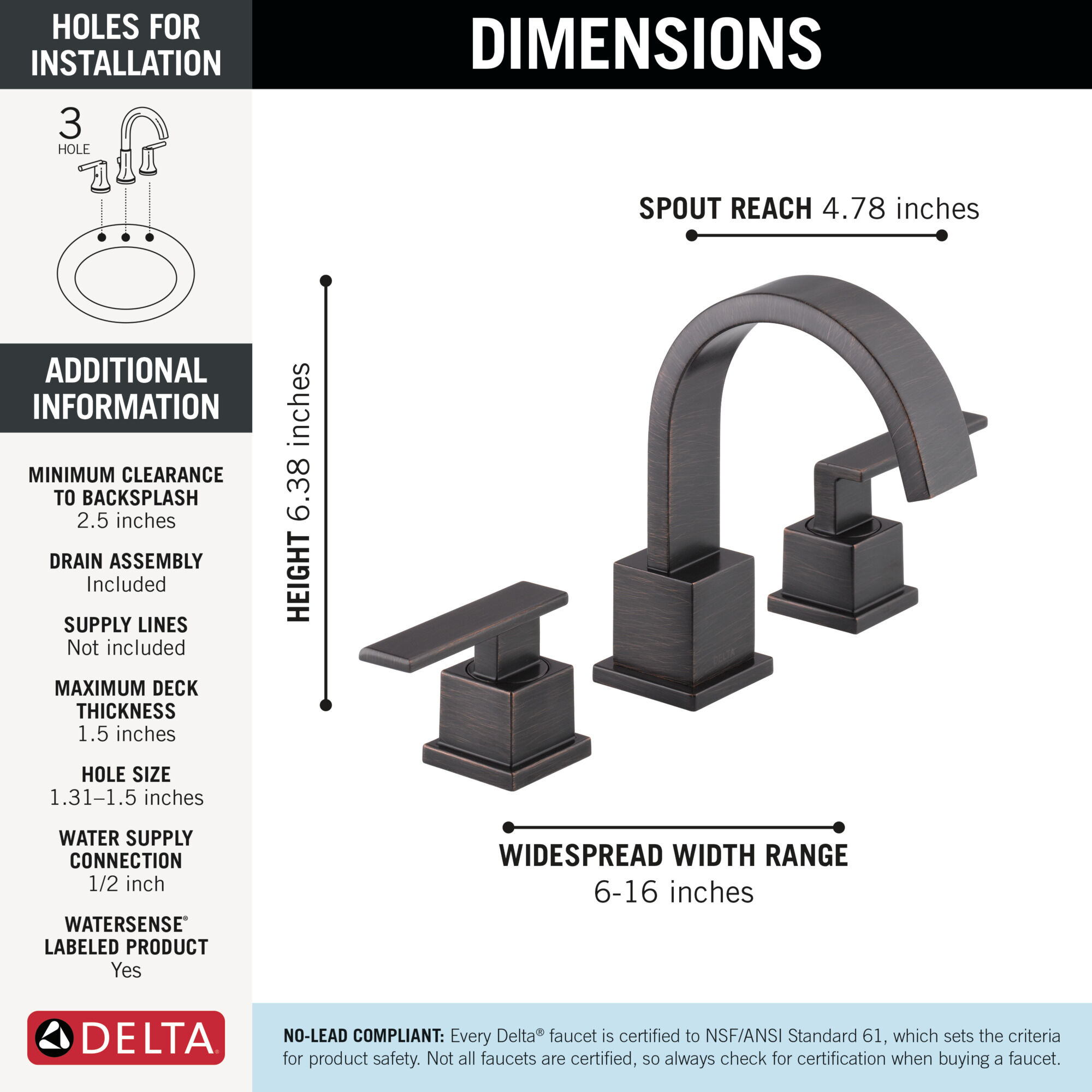 Two Handle Widespread Bathroom Faucet in Venetian Bronze 3553LF-RB