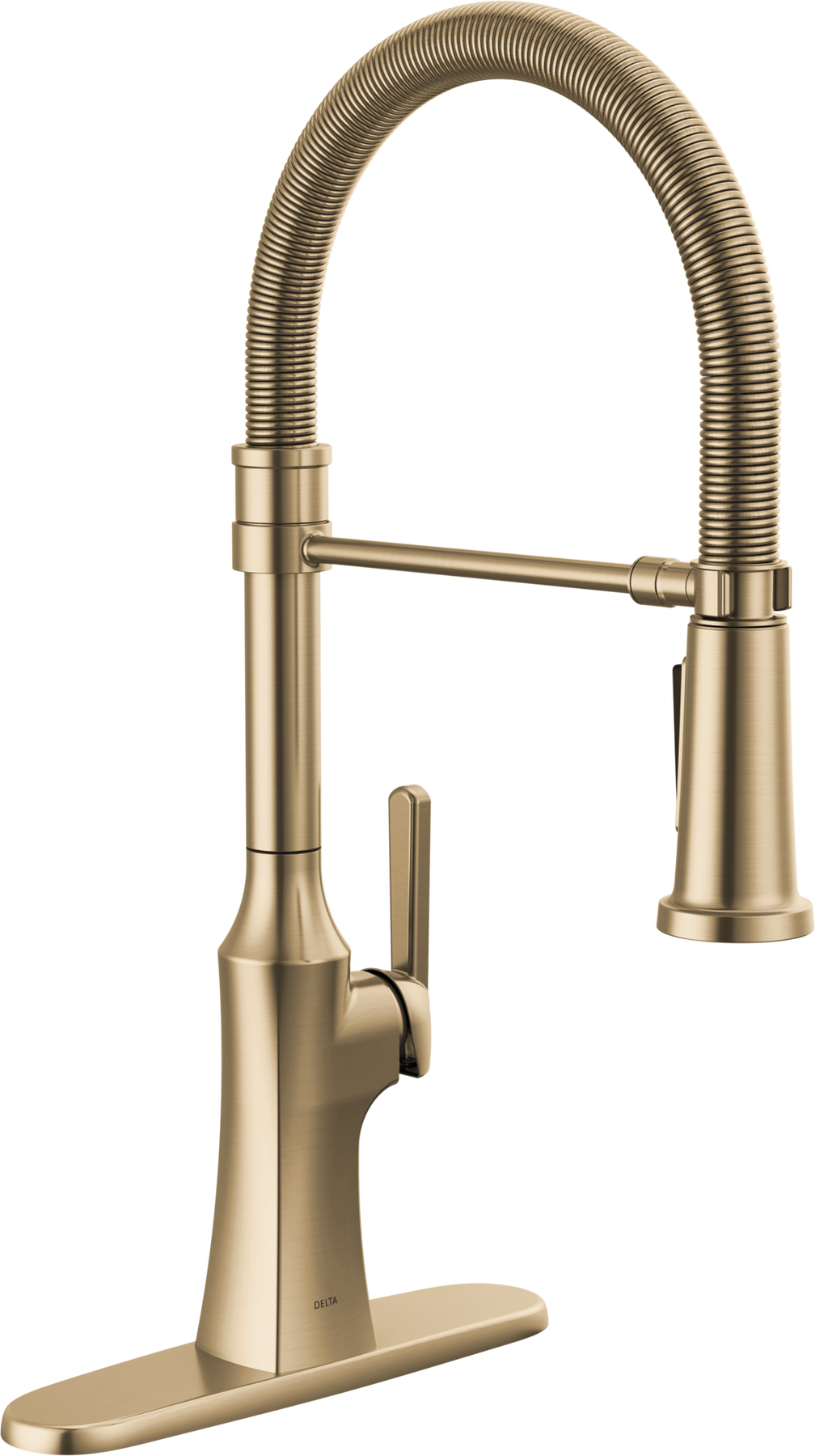 Single Handle Pull-Down Spring Kitchen Faucet in Champagne Bronze