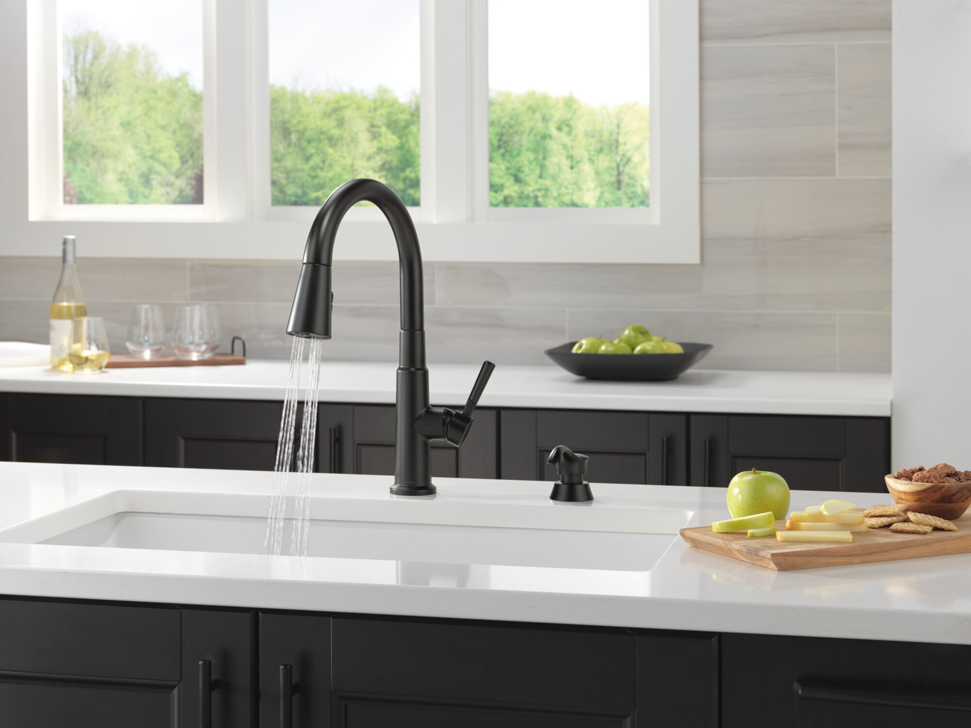 Single Handle Pull-Down Kitchen Faucet with Soap Dispenser and