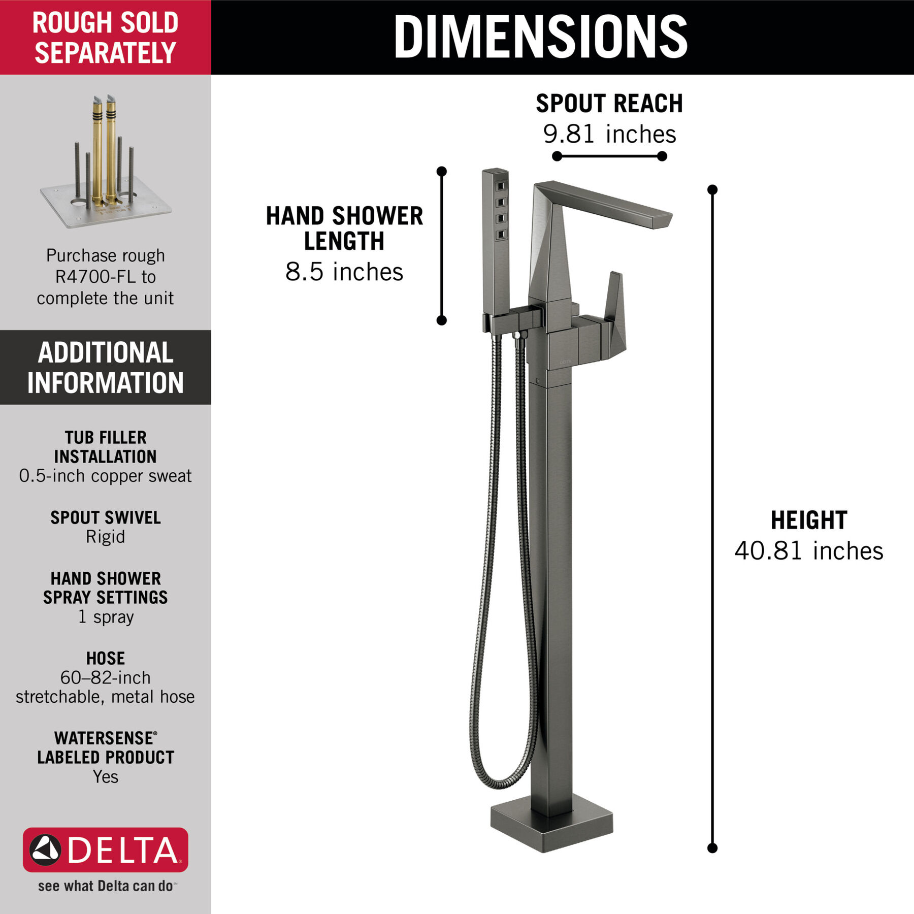 Single Handle Floor Mount Tub Filler Trim