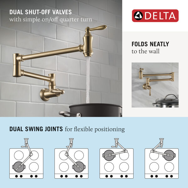 Traditional Wall Mount Pot Filler in Chrome 1177LF | Delta Faucet