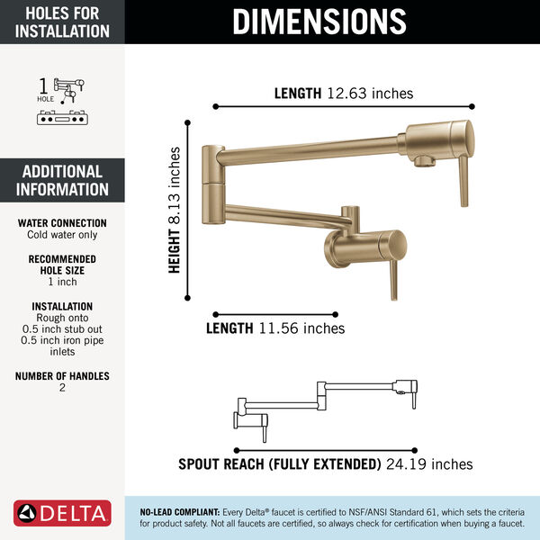Contemporary Wall Mount Pot Filler in Champagne Bronze 1165LF-CZ | Delta  Faucet