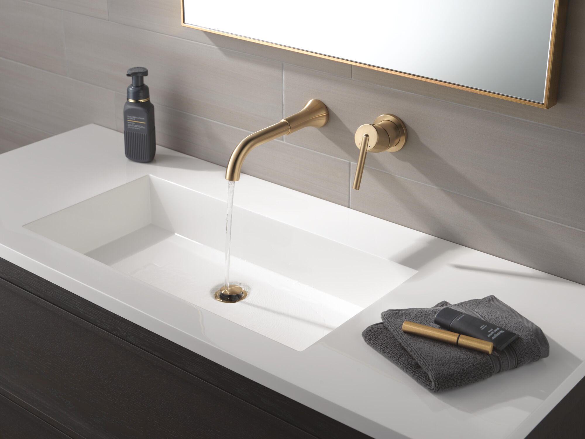 Single Handle Wall Mount Bathroom Faucet Trim in Champagne Bronze