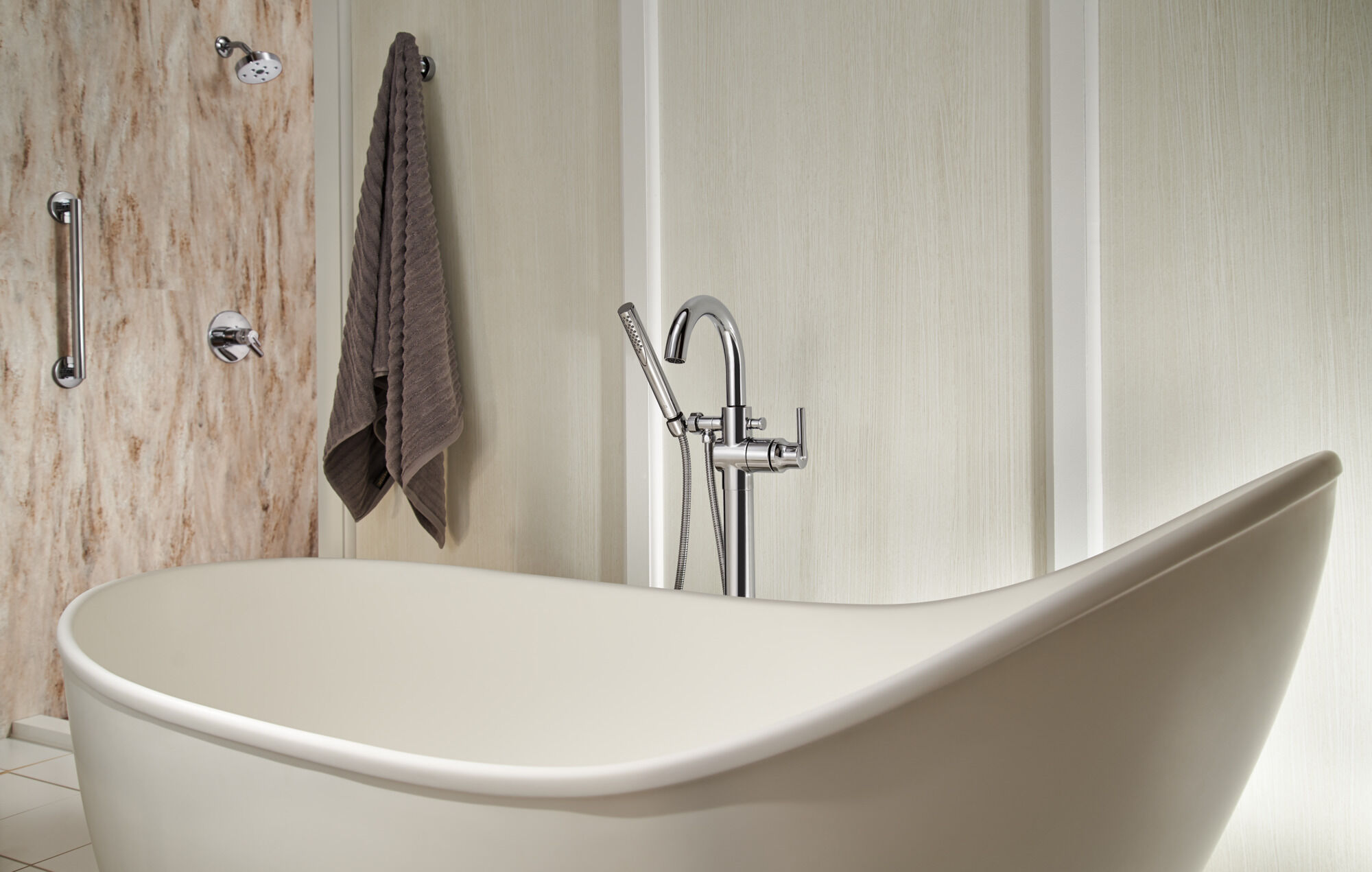 Single Handle Floor Mount Tub Filler Trim with Hand Shower