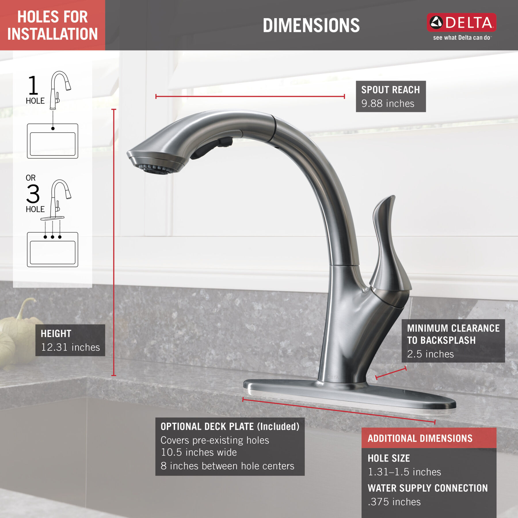 PullOut Kitchen Faucet 1L (Recertified) in Arctic Stainless 4153AR