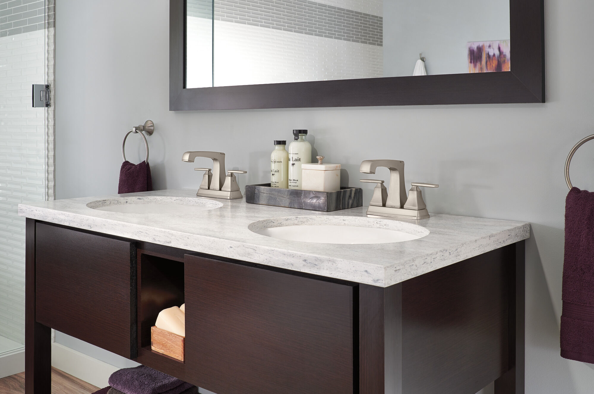 Two Handle Centerset Bathroom Faucet in Stainless 2564-SSMPU-DST