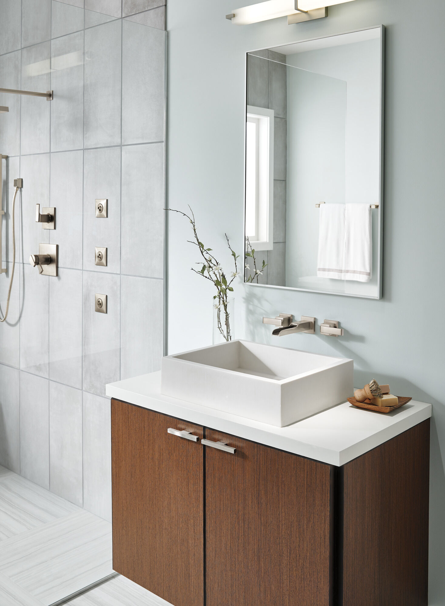 Two Handle Wall Mount Channel Bathroom Faucet Trim in Stainless