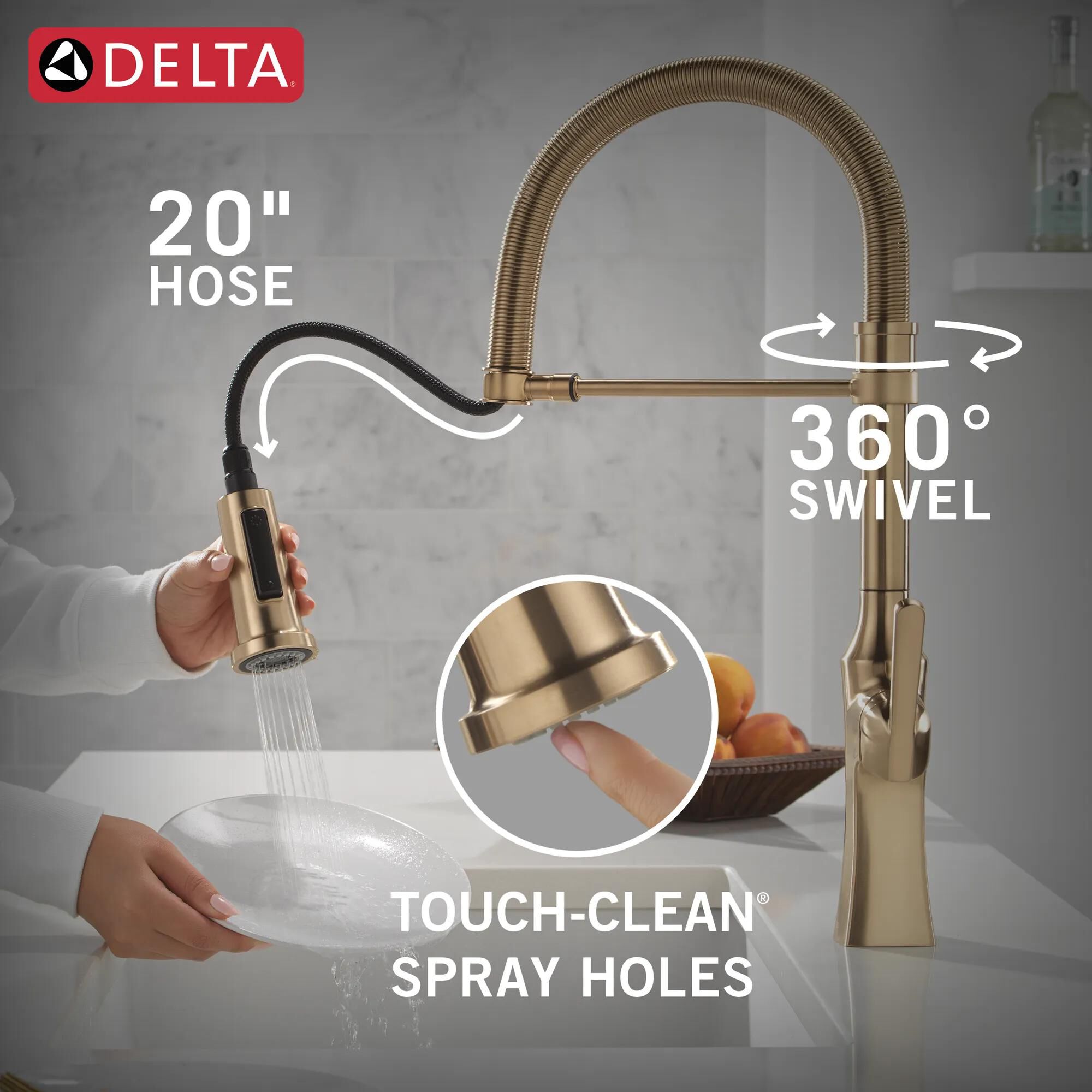 Single Handle Pull-Down Spring Kitchen Faucet in Champagne Bronze