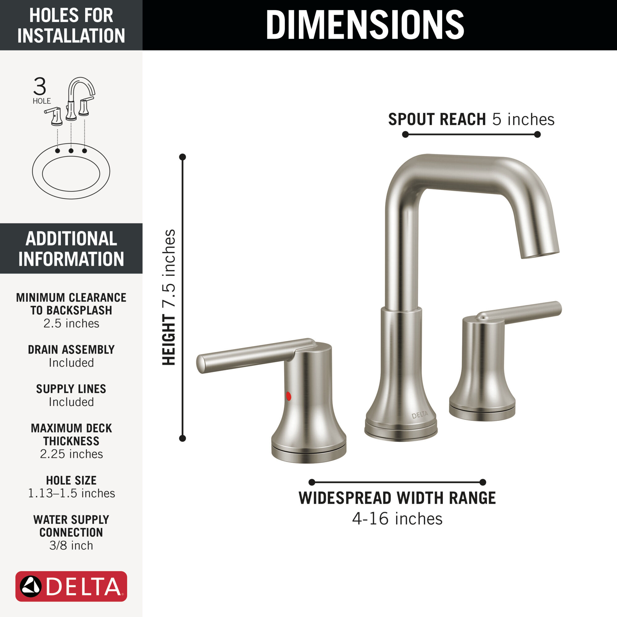 Two Handle Widespread Bathroom Faucet in Stainless 3554-SSMPU-DST