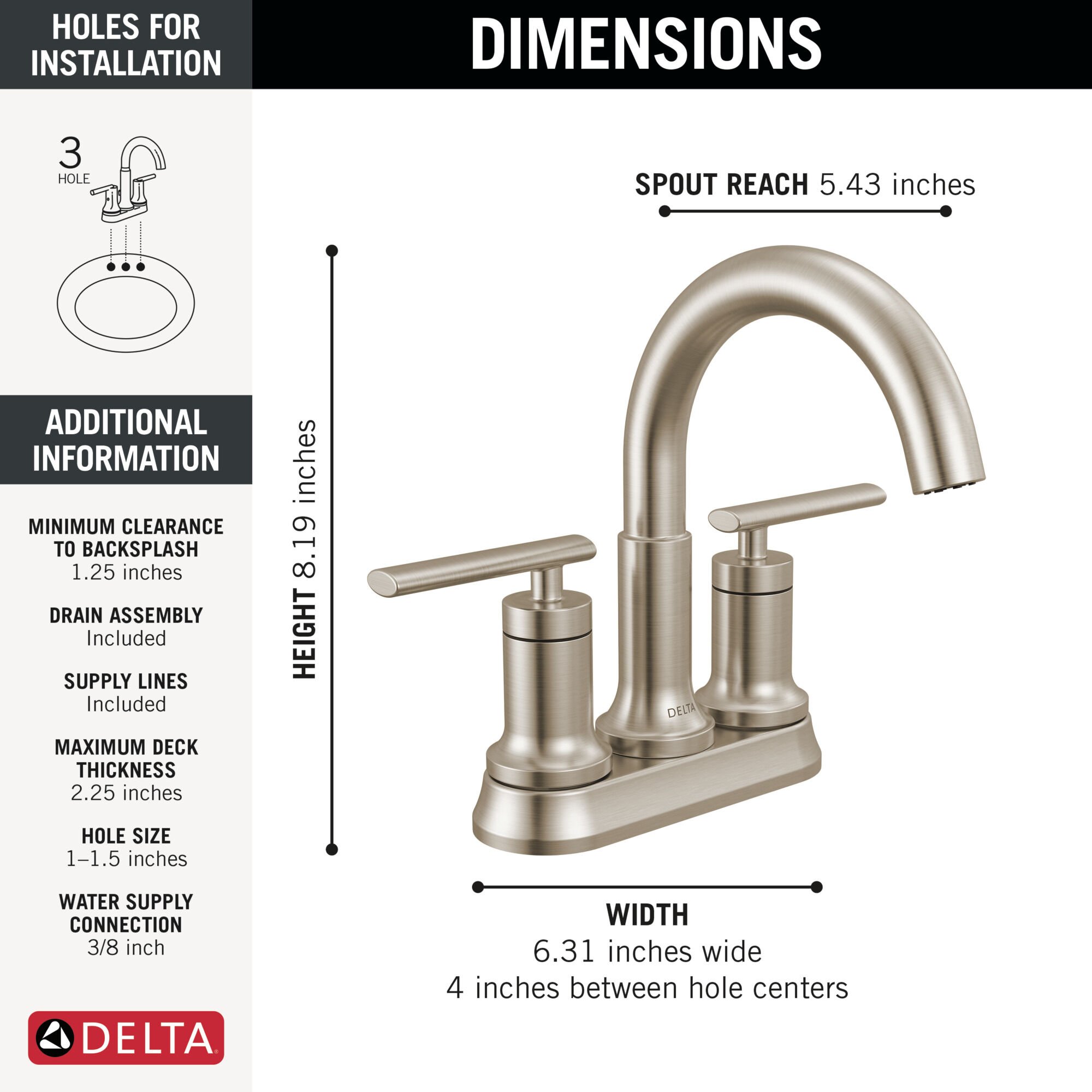 Two Handle Tract-Pack Centerset Bathroom Faucet in Stainless 25442