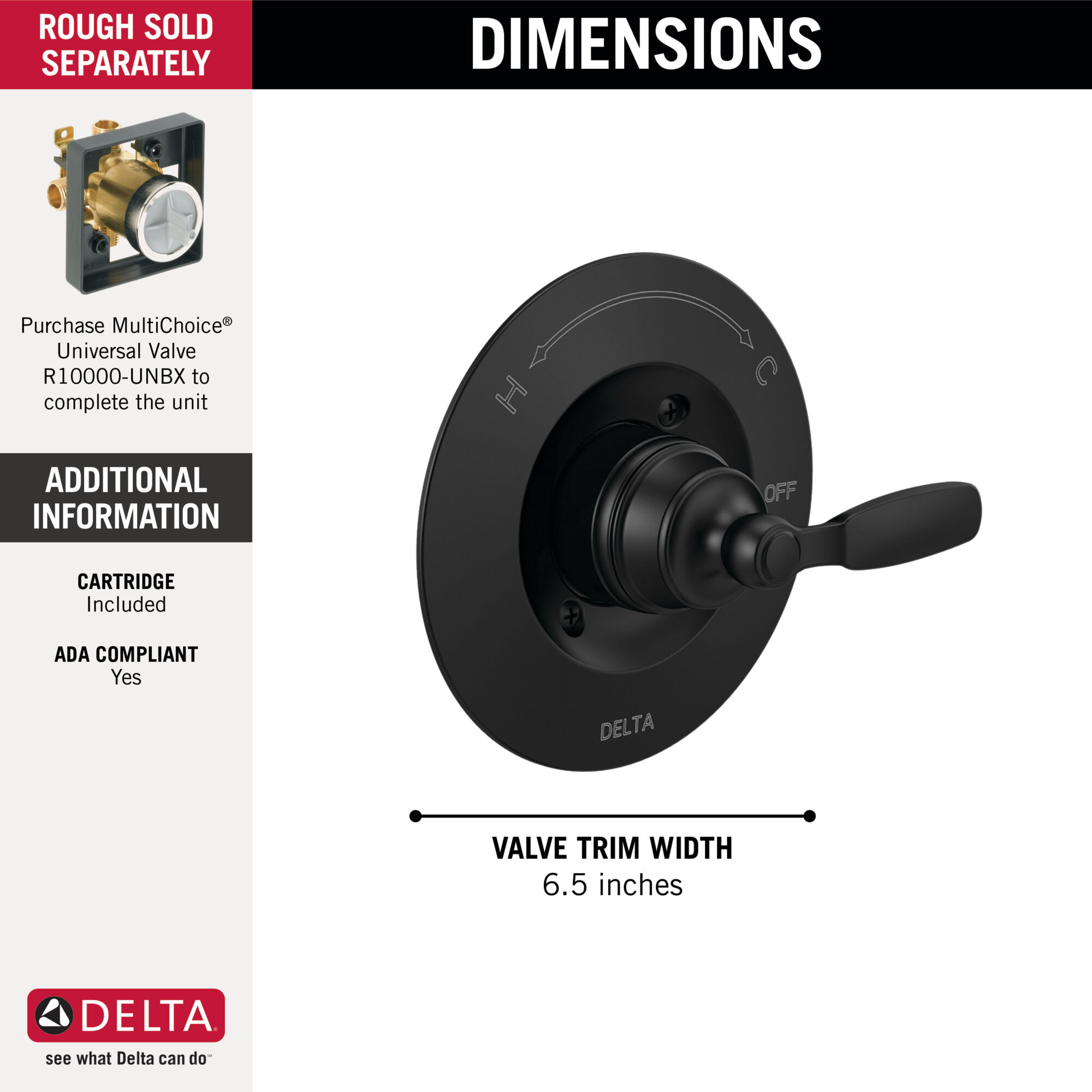 Valve Only Trim in Matte Black T14032-BL | Delta Faucet