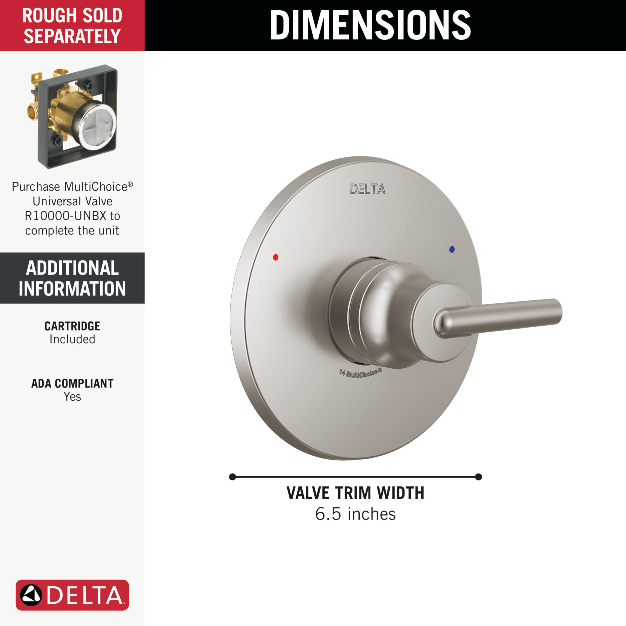 Monitor® 14 Series Valve Only Trim in Stainless T14059-SS | Delta