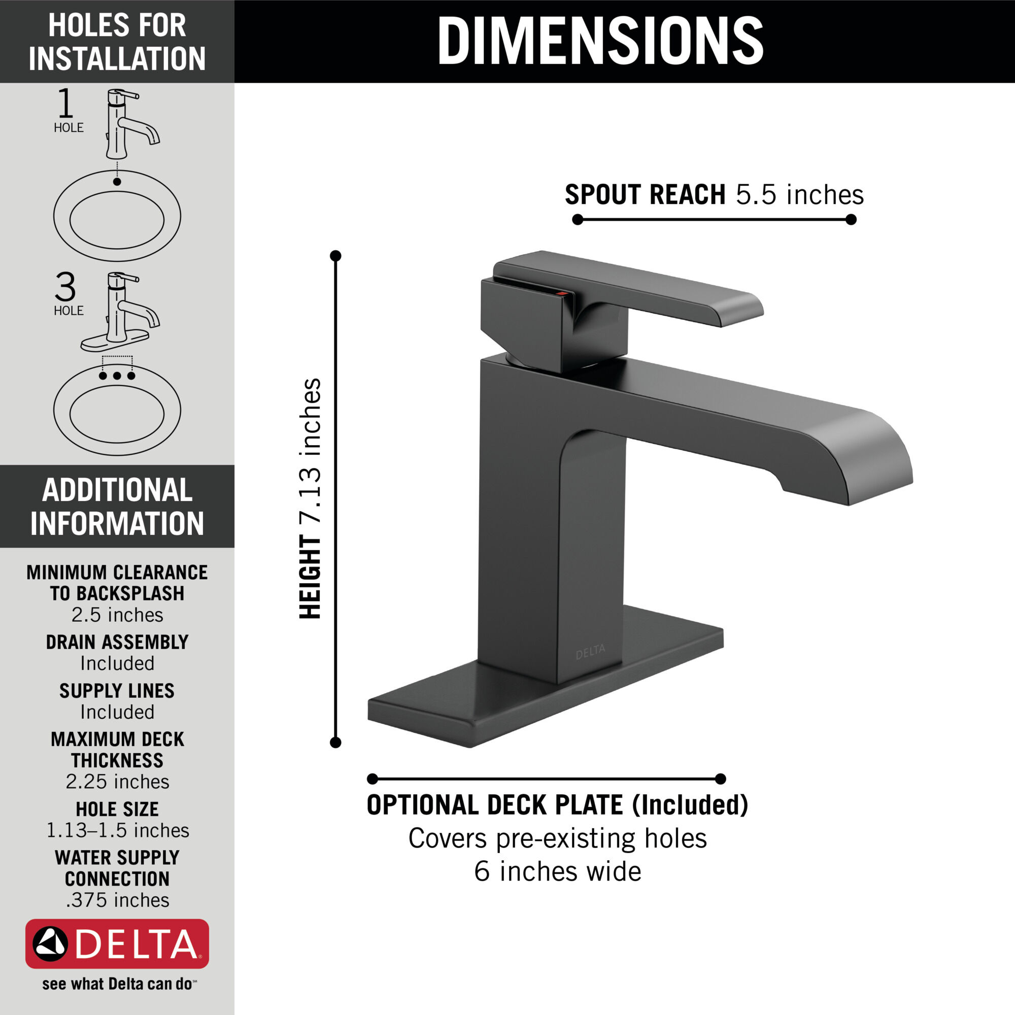Single-Hole Bathroom Faucet 1L (Recertified) in Matte Black 567LF