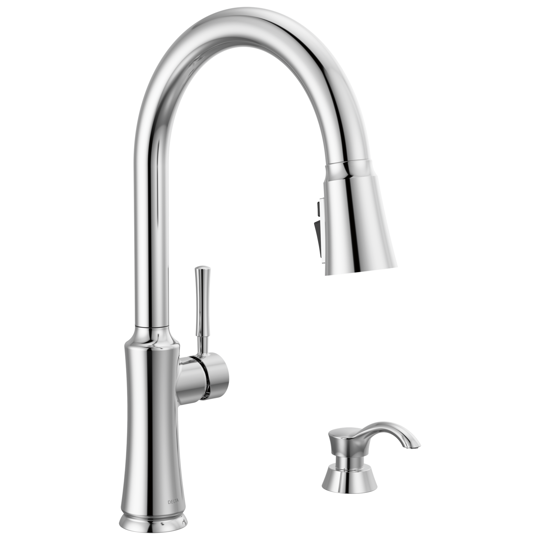 Single Handle Pull-Down Kitchen Faucet with Soap Dispenser and ShieldSpray Technology in Chrome — image 1