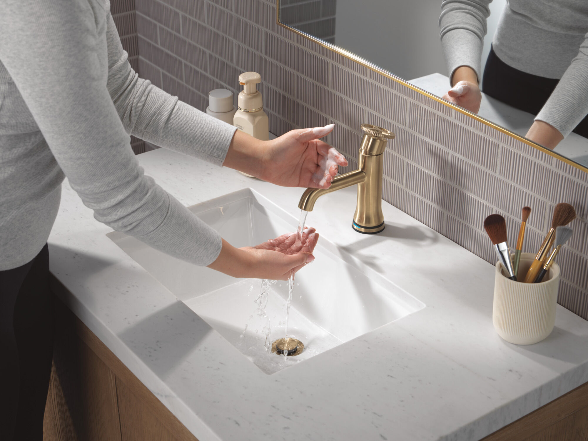 Touch2O Bathroom Faucet with Touchless Technology in Champagne
