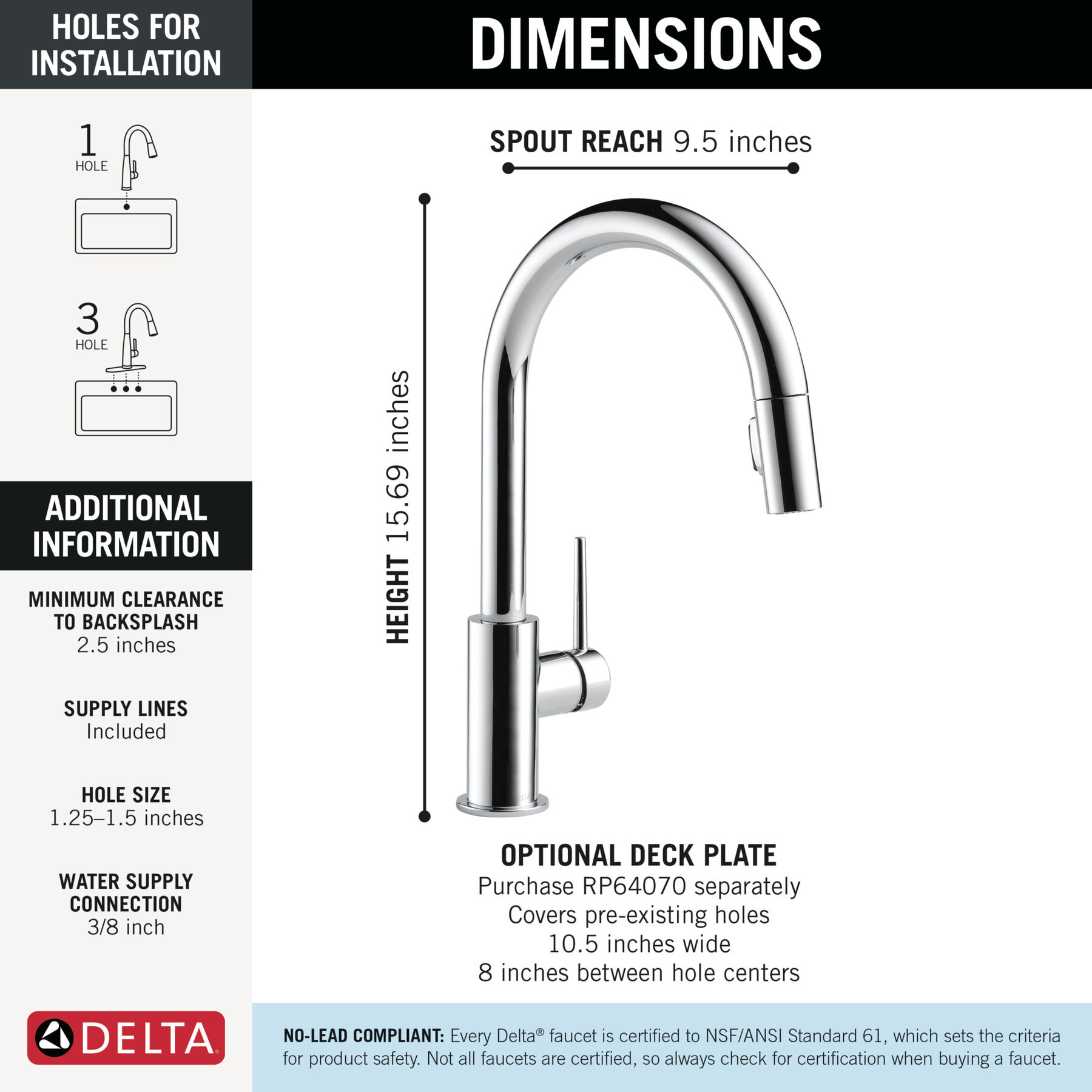 Single Handle Pull-Down Kitchen Faucet in Chrome — thumbnail 3