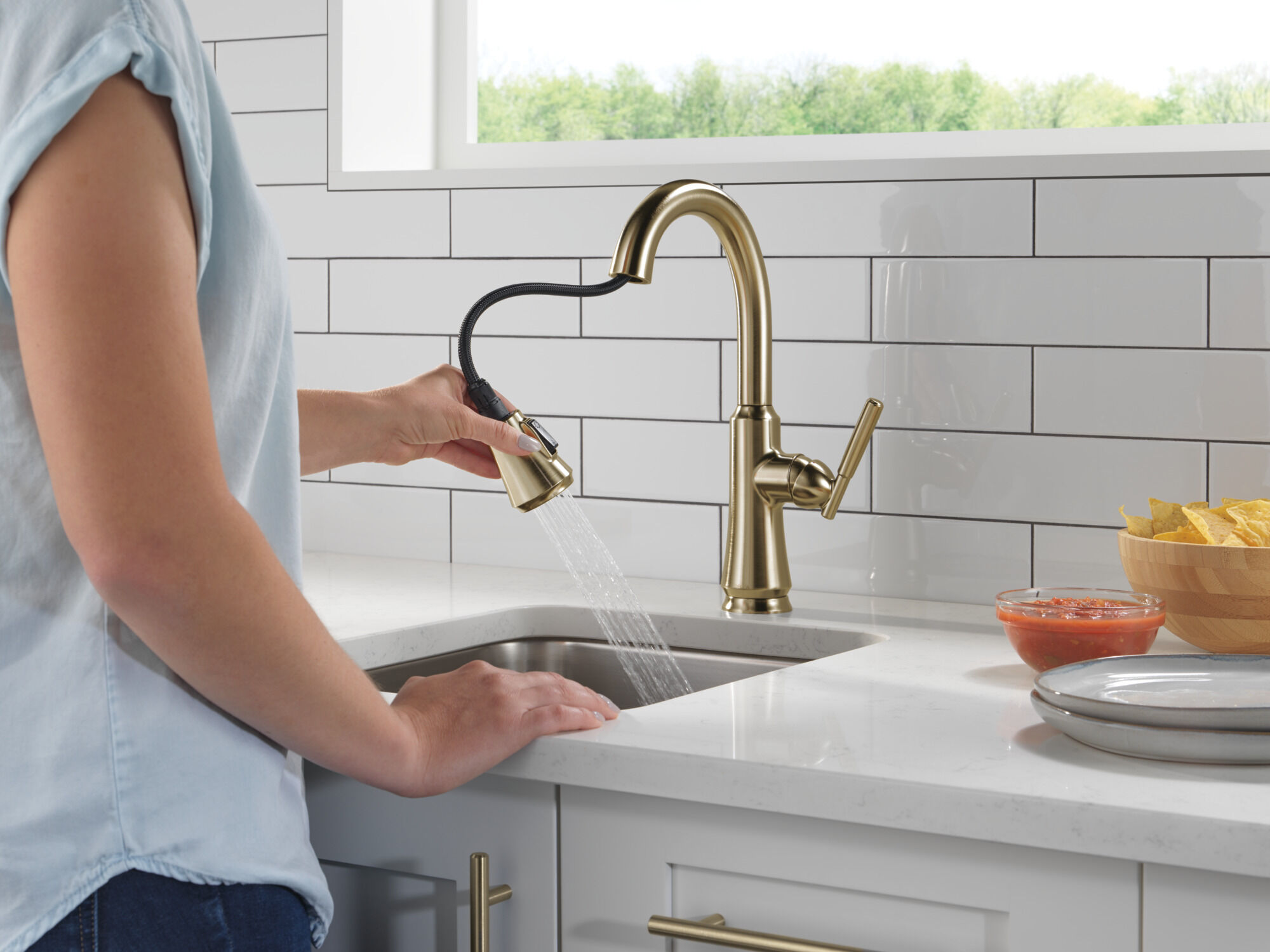Single Handle Pull-Down Bar/Prep Faucet in Champagne Bronze 9979