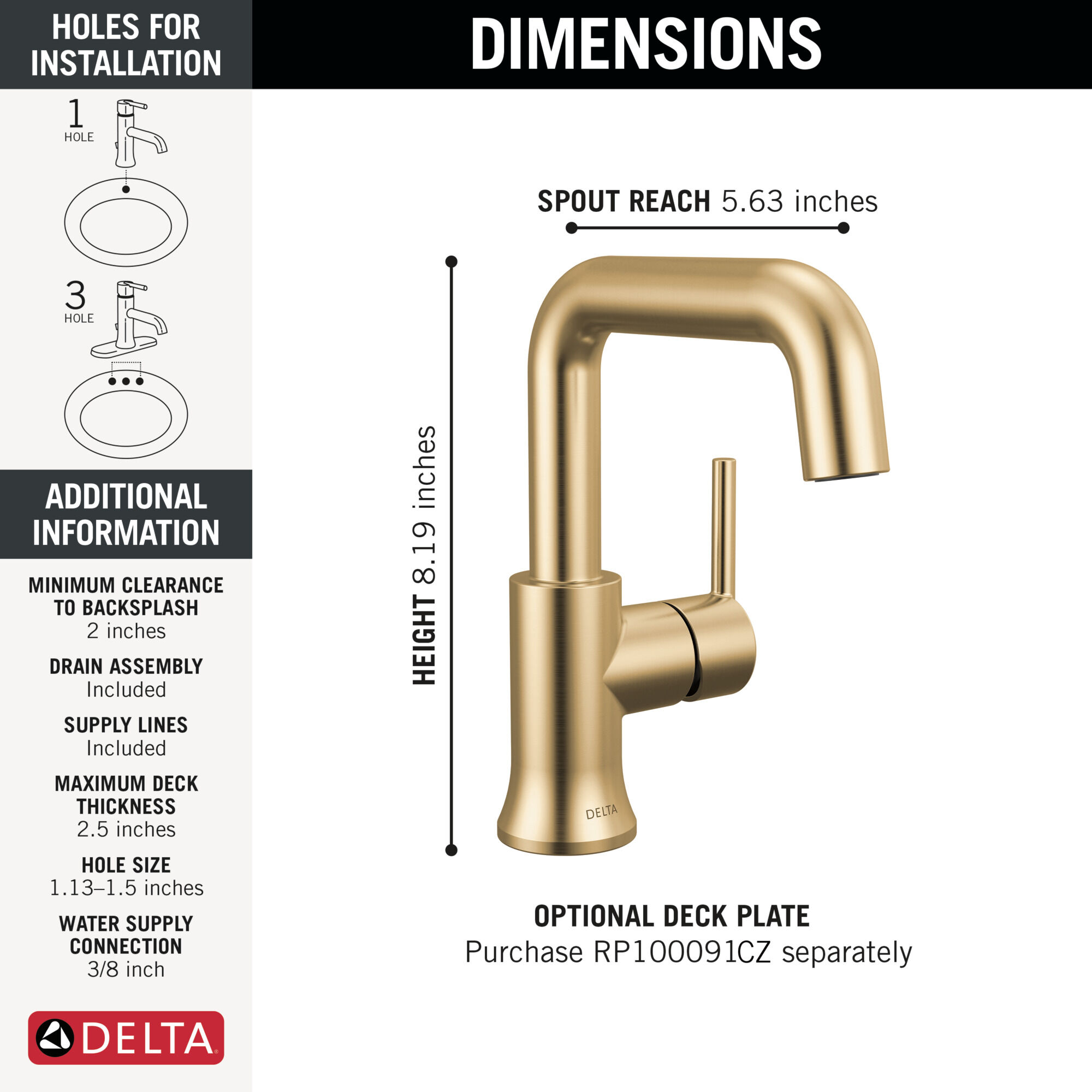 Single Handle Bathroom Faucet in Champagne Bronze 554HAR-CZ-DST
