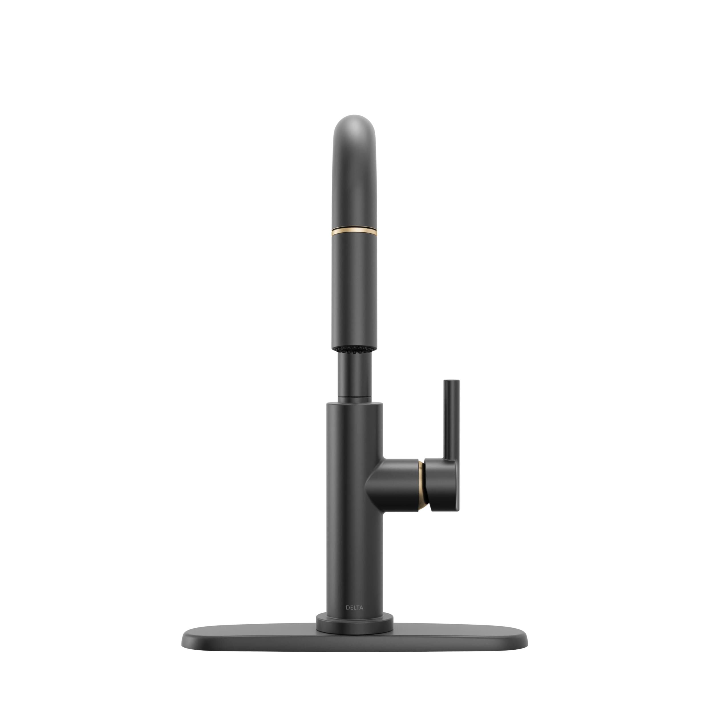 Single Handle Pull-Down Kitchen Faucet in Matte Black / Champagne