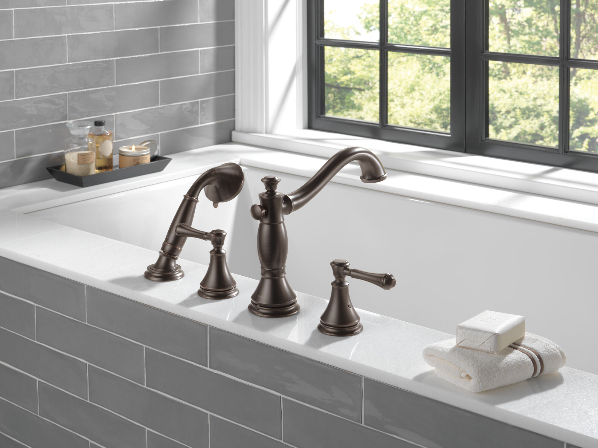 Metal Lever Handle Set - Roman Tub in Venetian Bronze H697RB
