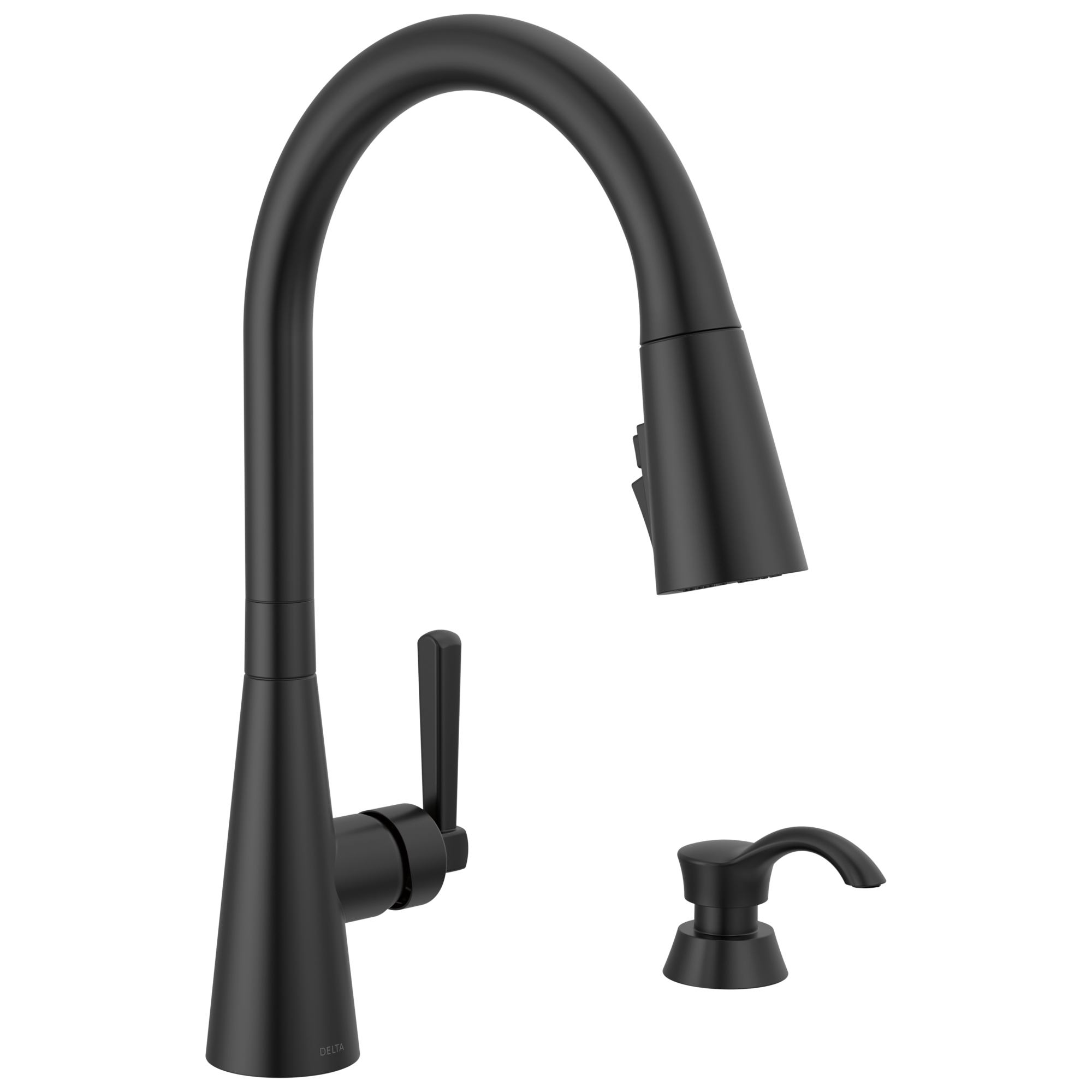 BoydE Single Handle Pull-Down Kitchen Faucet with Soap Dispenser and ShieldSpray Technology - Matte Black