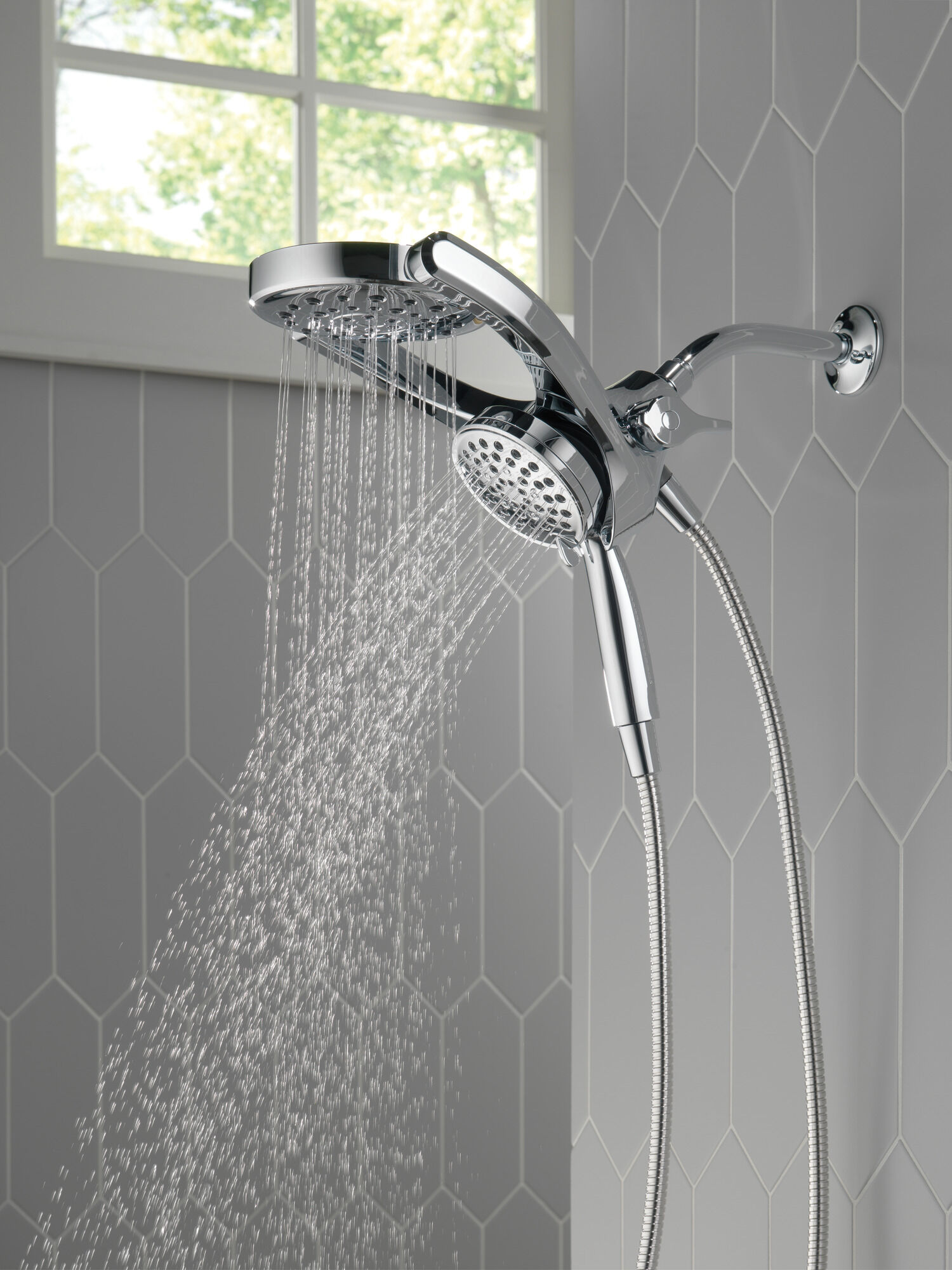 HydroRain® 4-Setting Two-in-One Shower Head in Chrome 75698