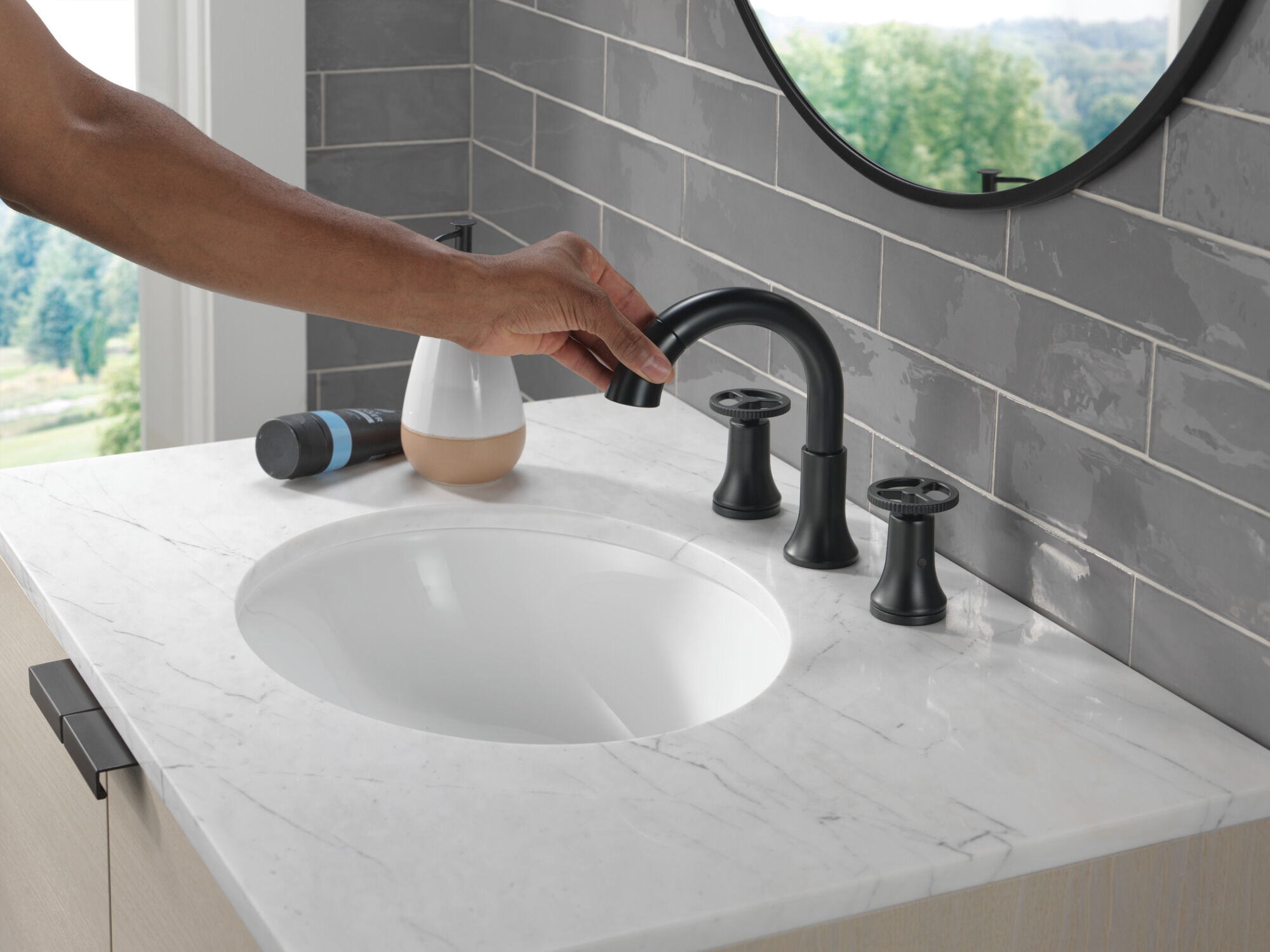 Two Handle Widespread Pull Down Bathroom Faucet in Matte Black